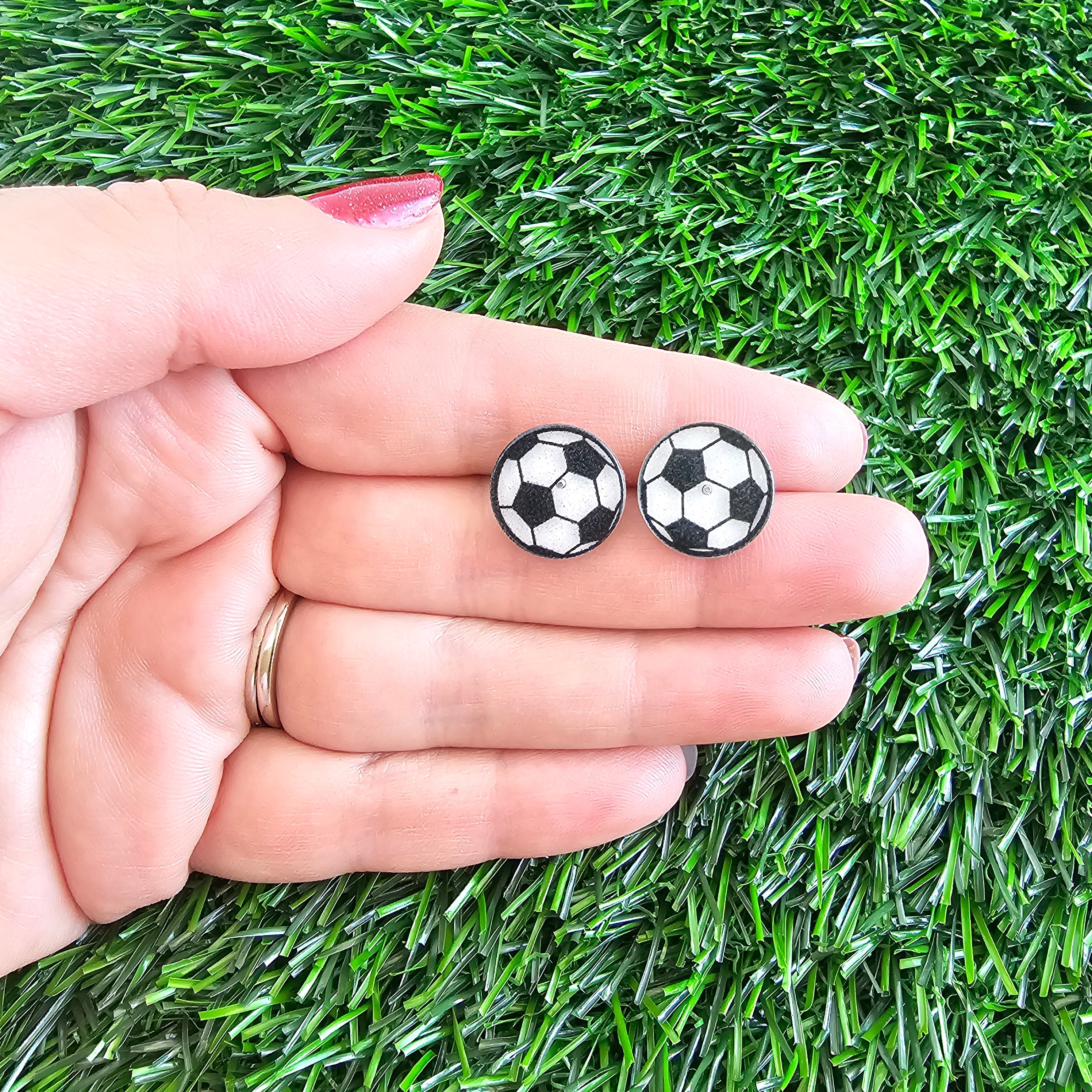 Shop Glitter Soccer Ball Studs- at Ruby Joy Boutique, a Women's Clothing Store in Pickerington, Ohio