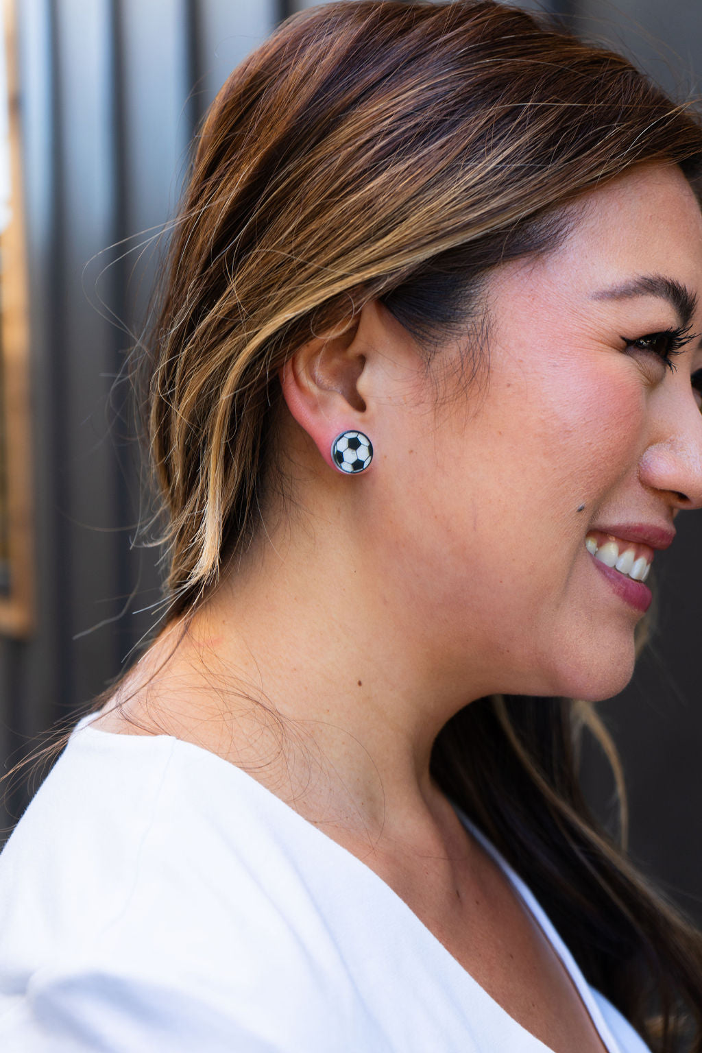 Shop Glitter Soccer Ball Studs- at Ruby Joy Boutique, a Women's Clothing Store in Pickerington, Ohio