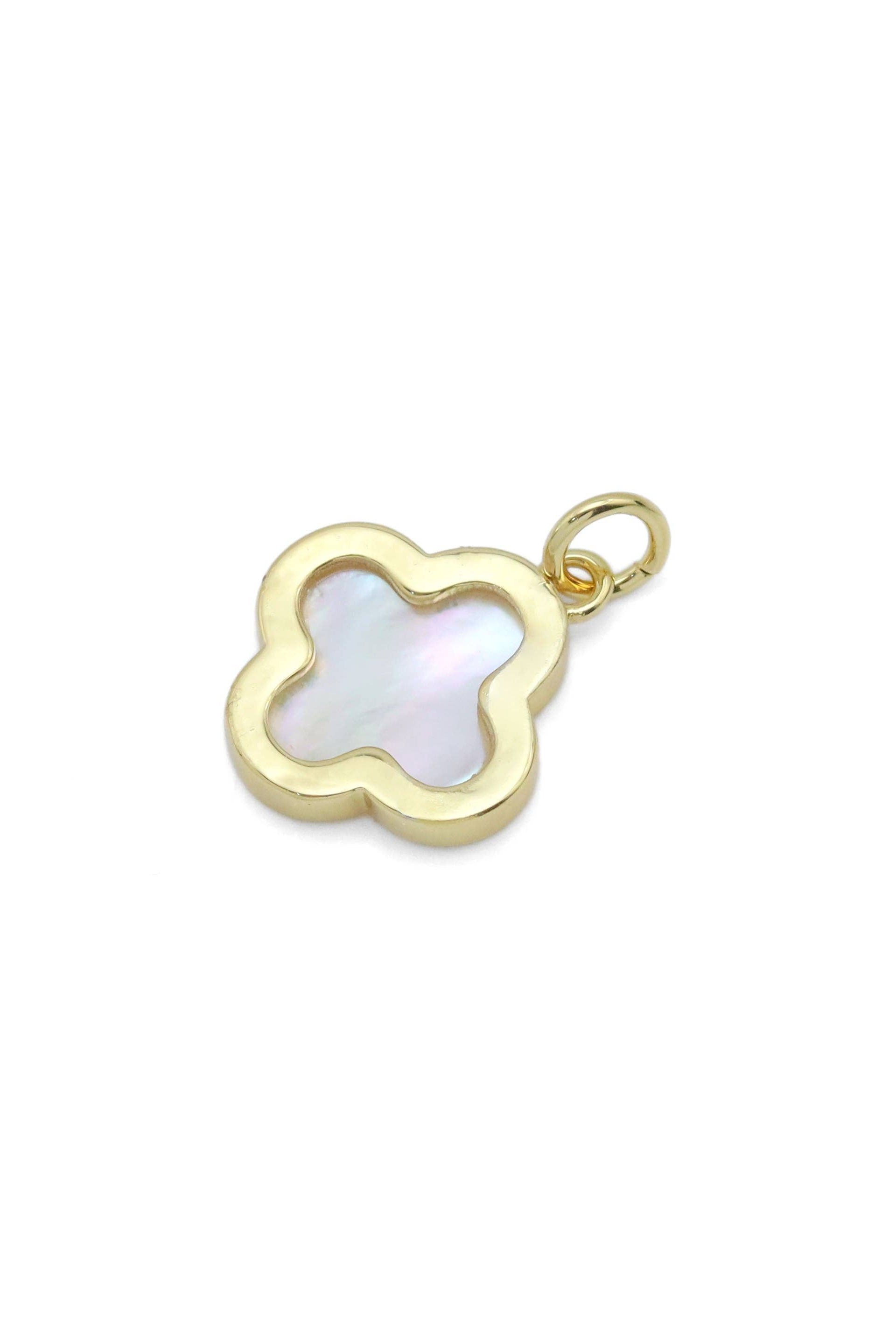 Shop Gold and Mother of Pearl Quatrefoil Charm- at Ruby Joy Boutique, a Women's Clothing Store in Pickerington, Ohio