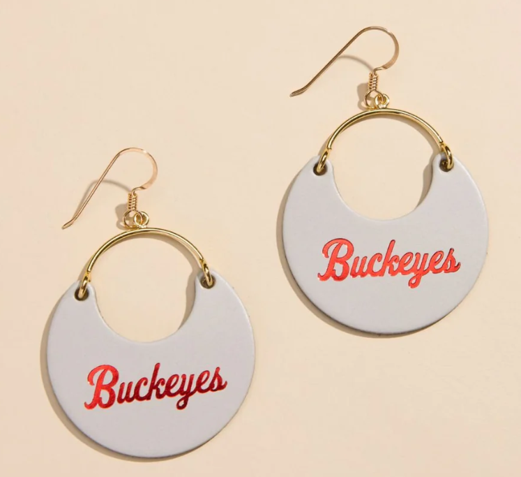 Shop Gray Ohio State Buckeye Nina Earrings- at Ruby Joy Boutique, a Women's Clothing Store in Pickerington, Ohio