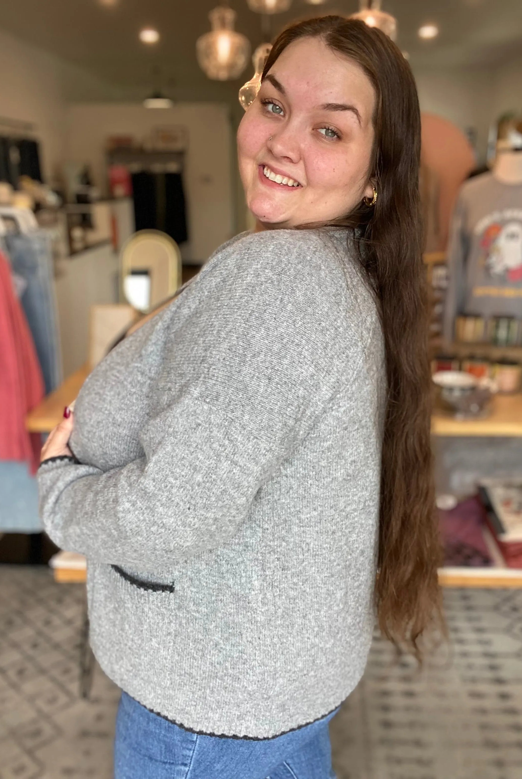Shop Grey Open Knit Cardigan- at Ruby Joy Boutique, a Women's Clothing Store in Pickerington, Ohio