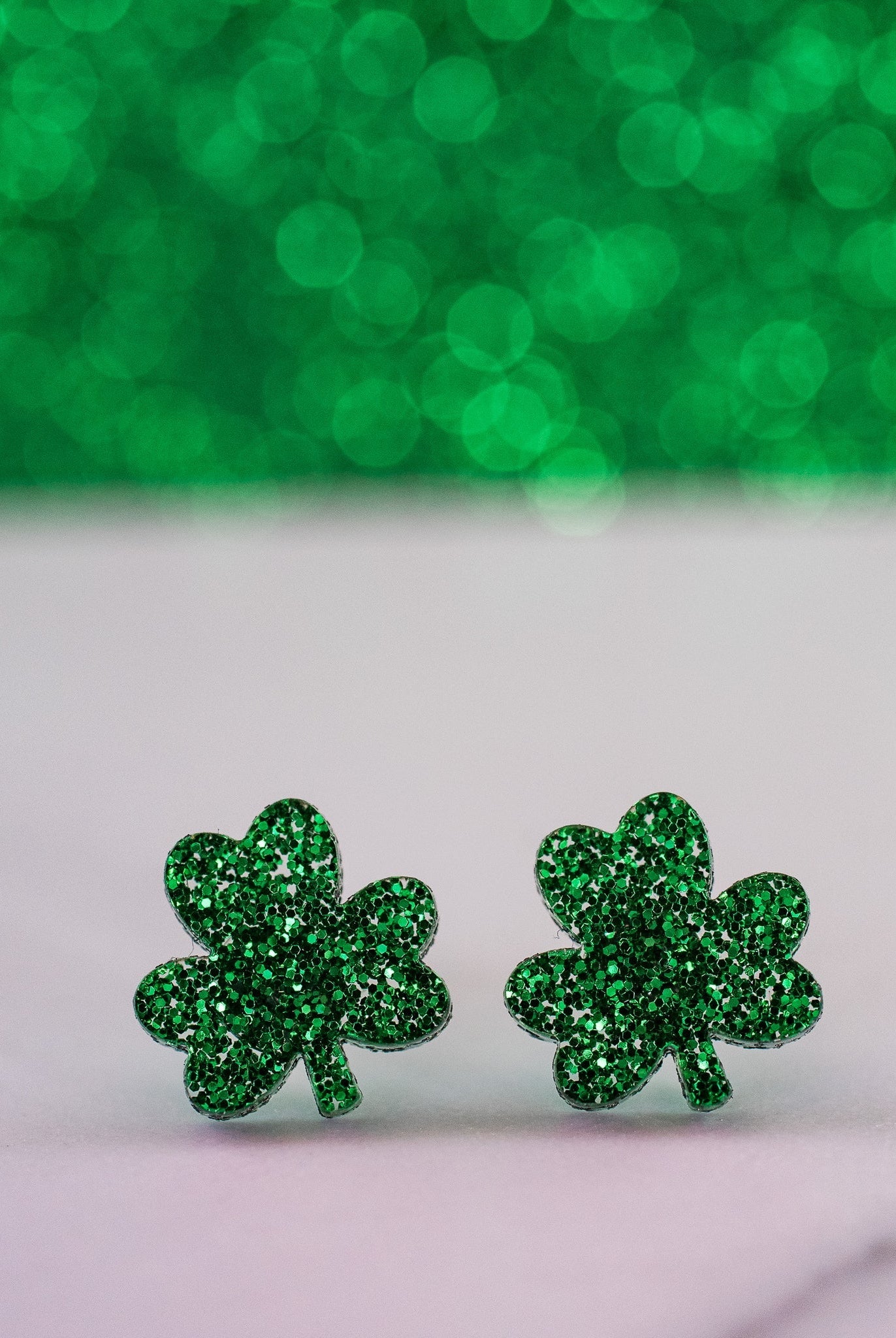 Shop Green Glitter Shamrock Studs - St Patrick Paddy Day Earrings-Earrings at Ruby Joy Boutique, a Women's Clothing Store in Pickerington, Ohio