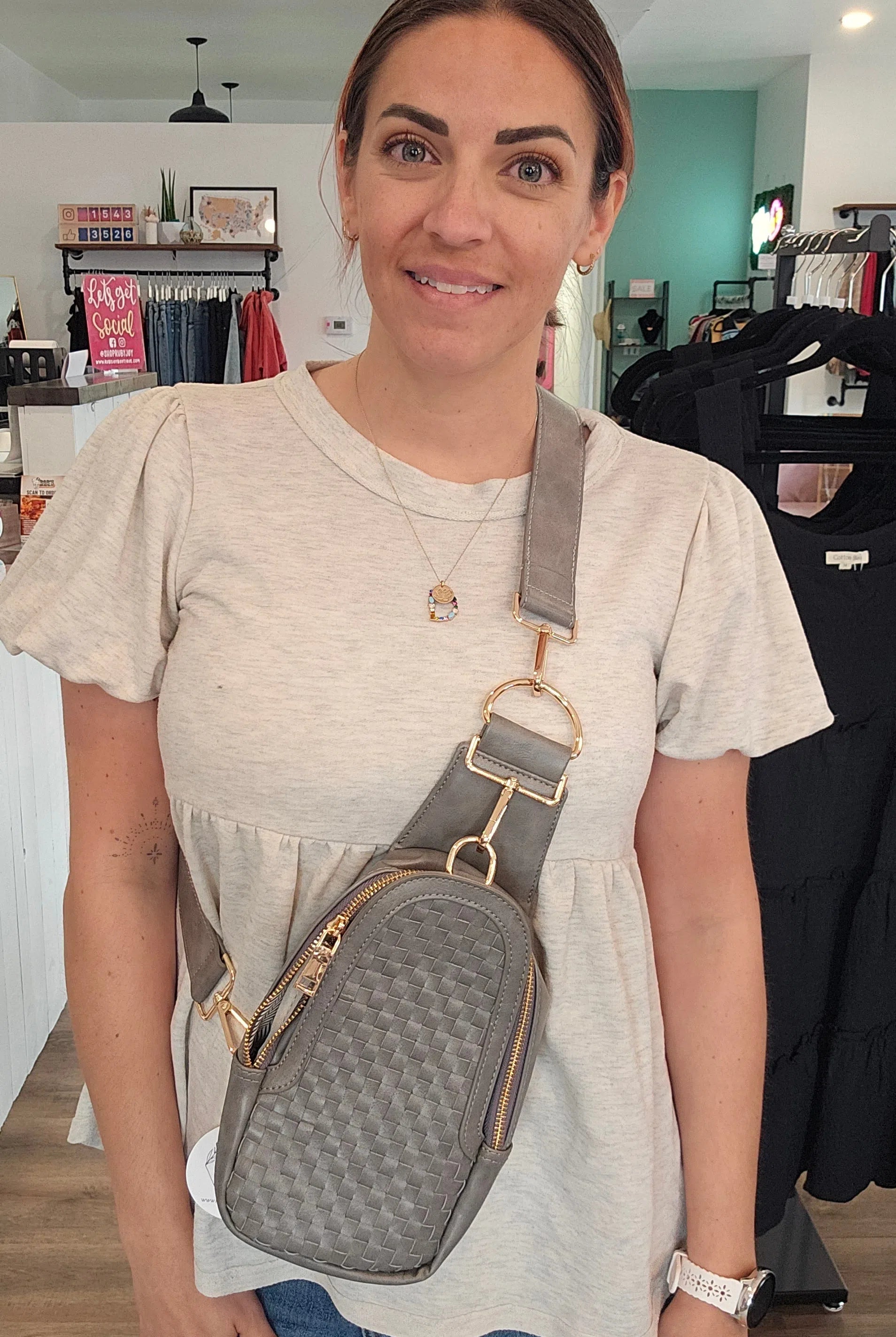 Shop Hadley Woven Sling Bag-Purse at Ruby Joy Boutique, a Women's Clothing Store in Pickerington, Ohio