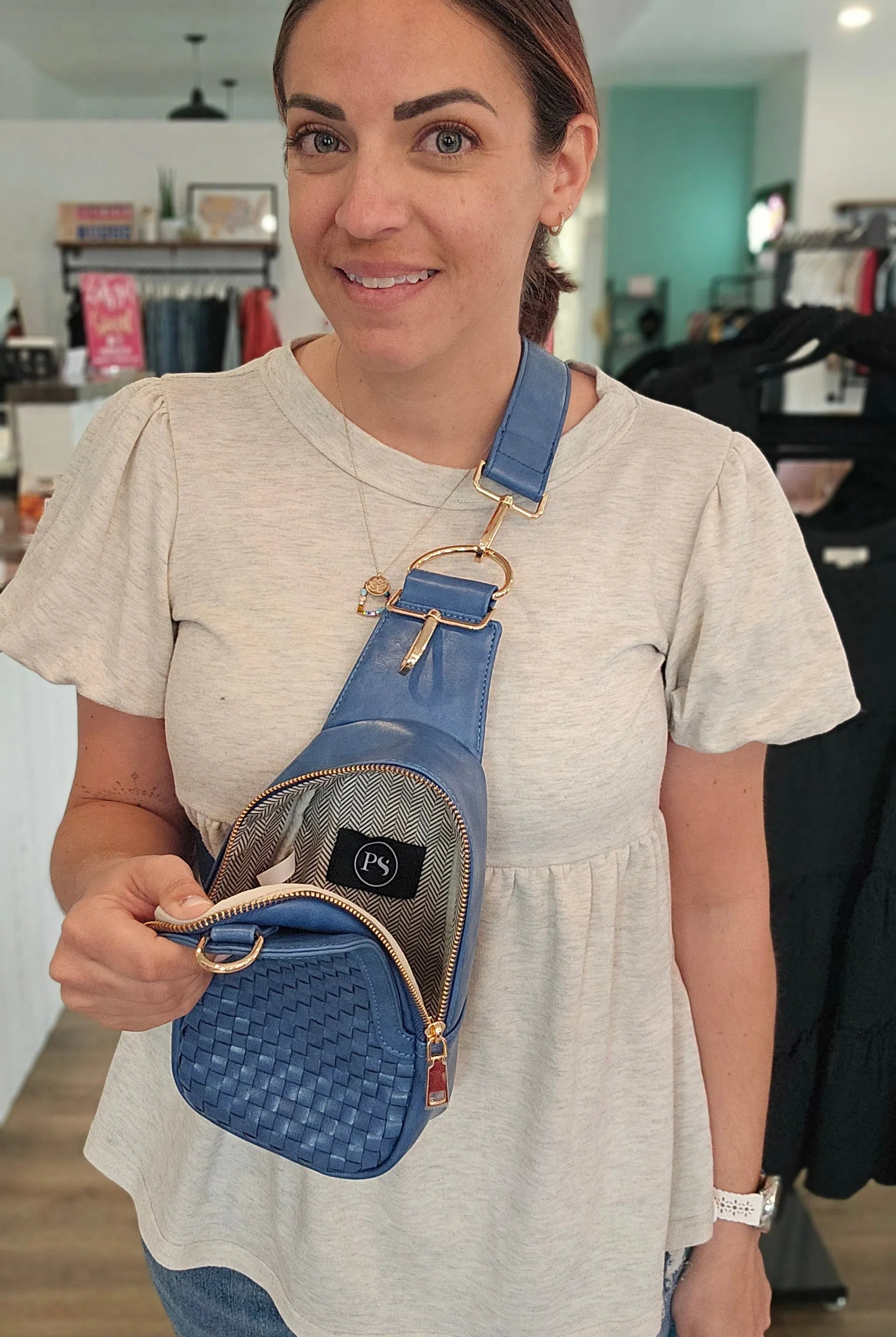 Shop Hadley Woven Sling Bag-Purse at Ruby Joy Boutique, a Women's Clothing Store in Pickerington, Ohio