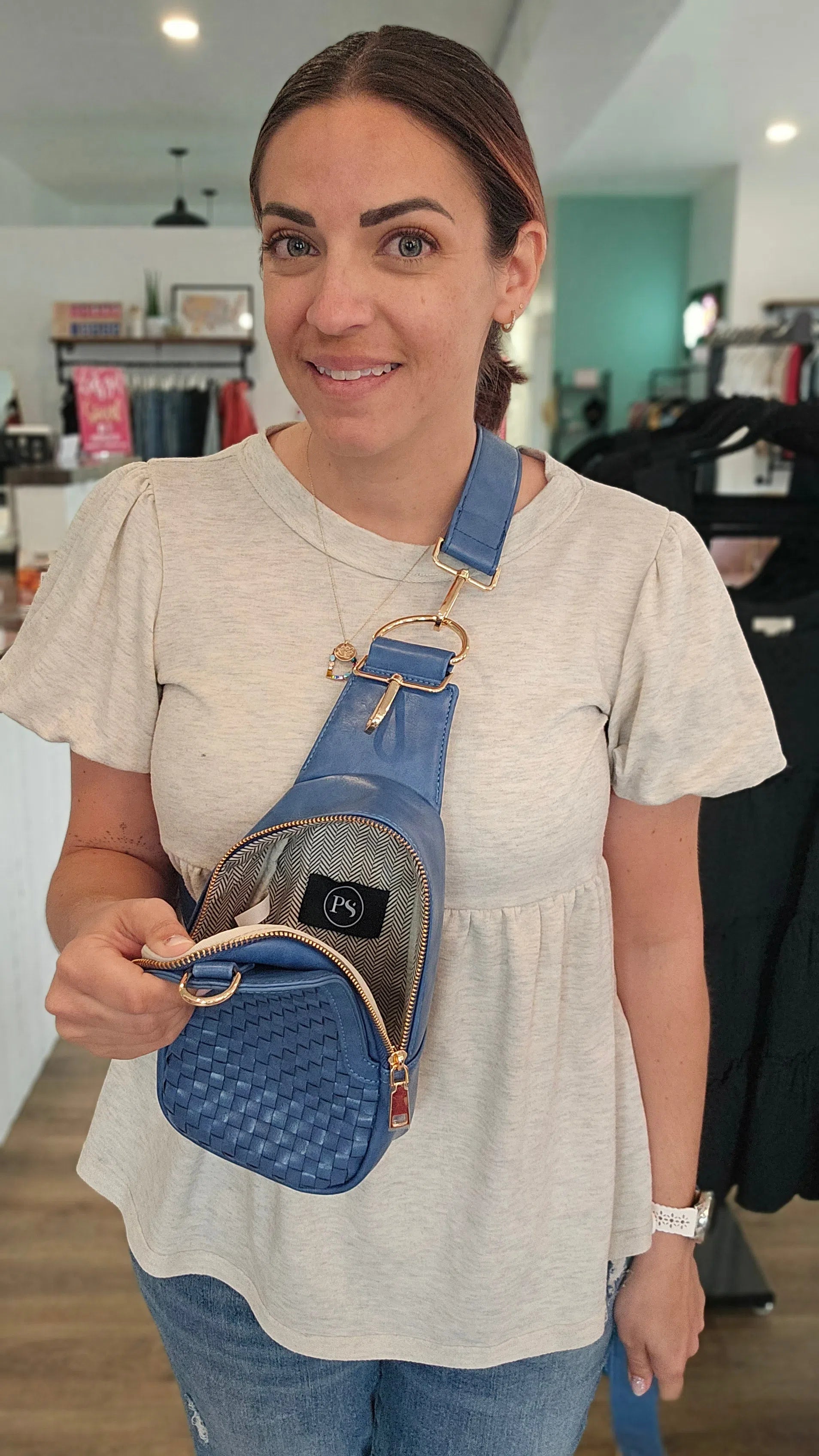 Shop Hadley Woven Sling Bag-Purse at Ruby Joy Boutique, a Women's Clothing Store in Pickerington, Ohio