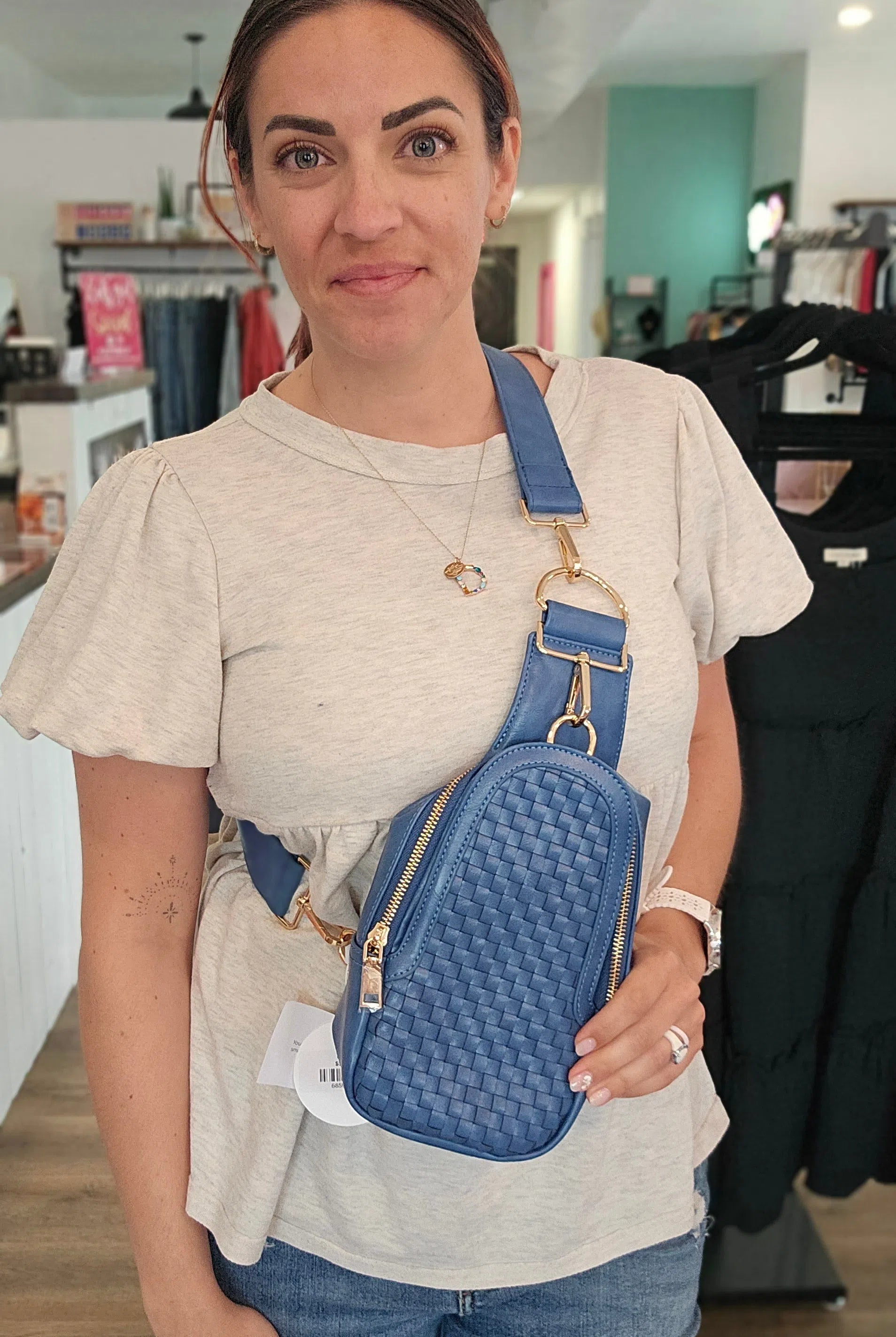 Shop Hadley Woven Sling Bag-Purse at Ruby Joy Boutique, a Women's Clothing Store in Pickerington, Ohio