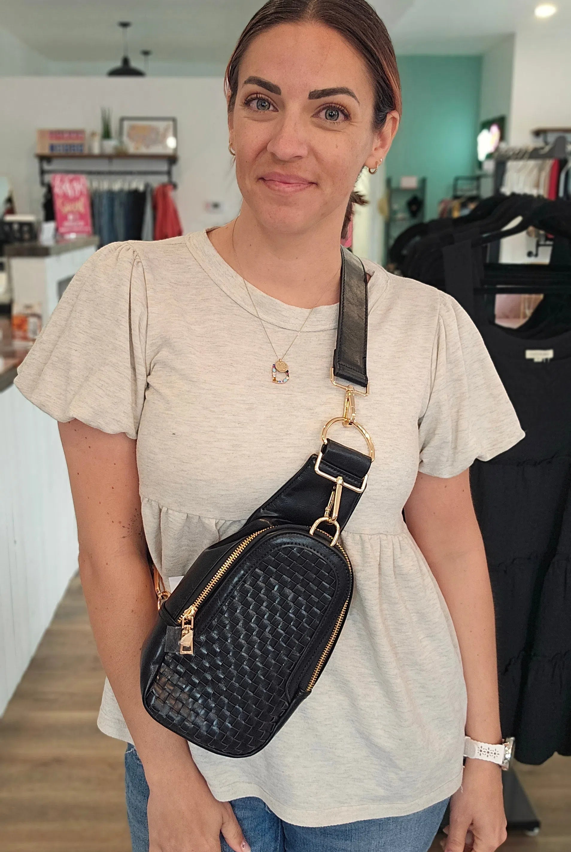 Shop Hadley Woven Sling Bag-Purse at Ruby Joy Boutique, a Women's Clothing Store in Pickerington, Ohio