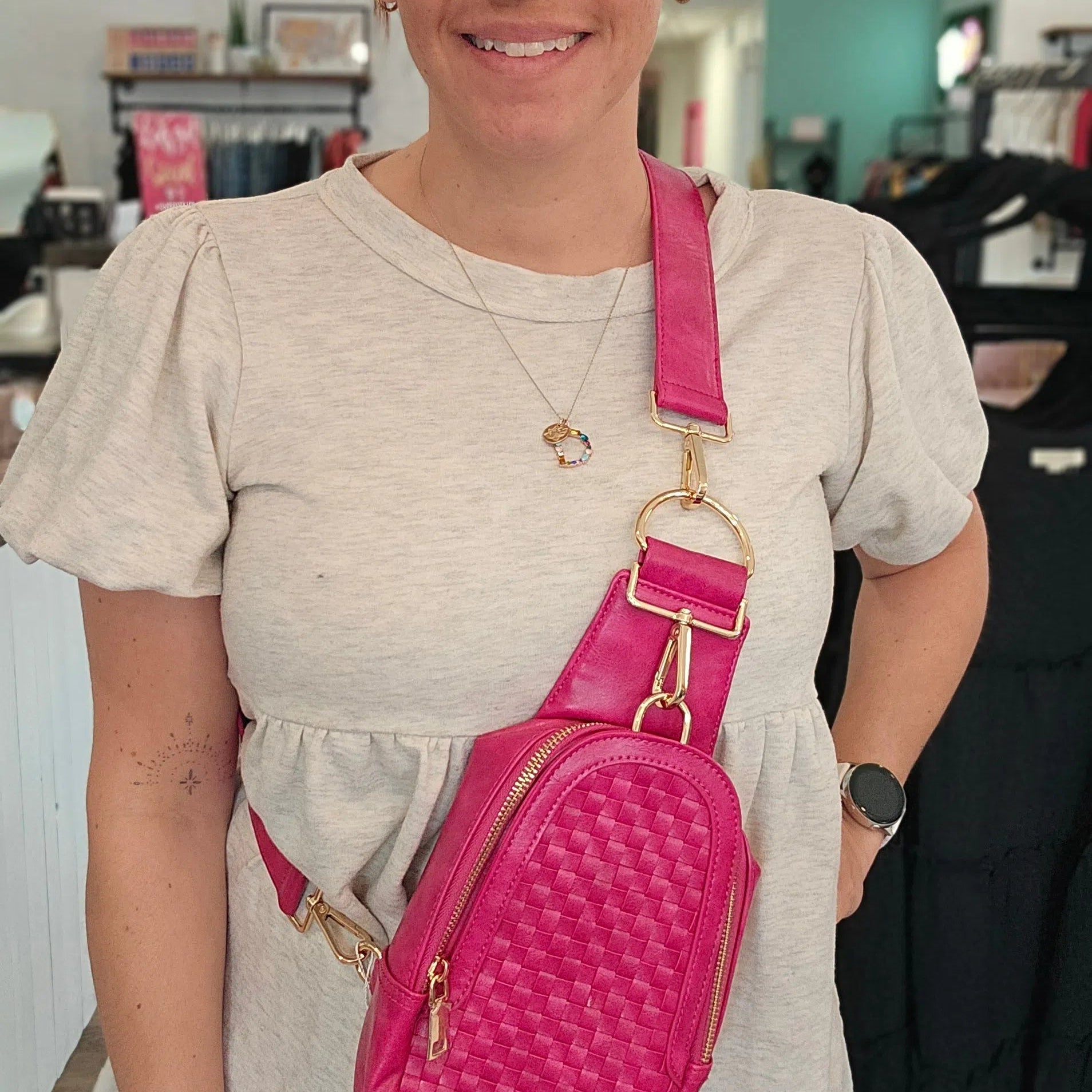 Shop Hadley Woven Sling Bag-Purse at Ruby Joy Boutique, a Women's Clothing Store in Pickerington, Ohio