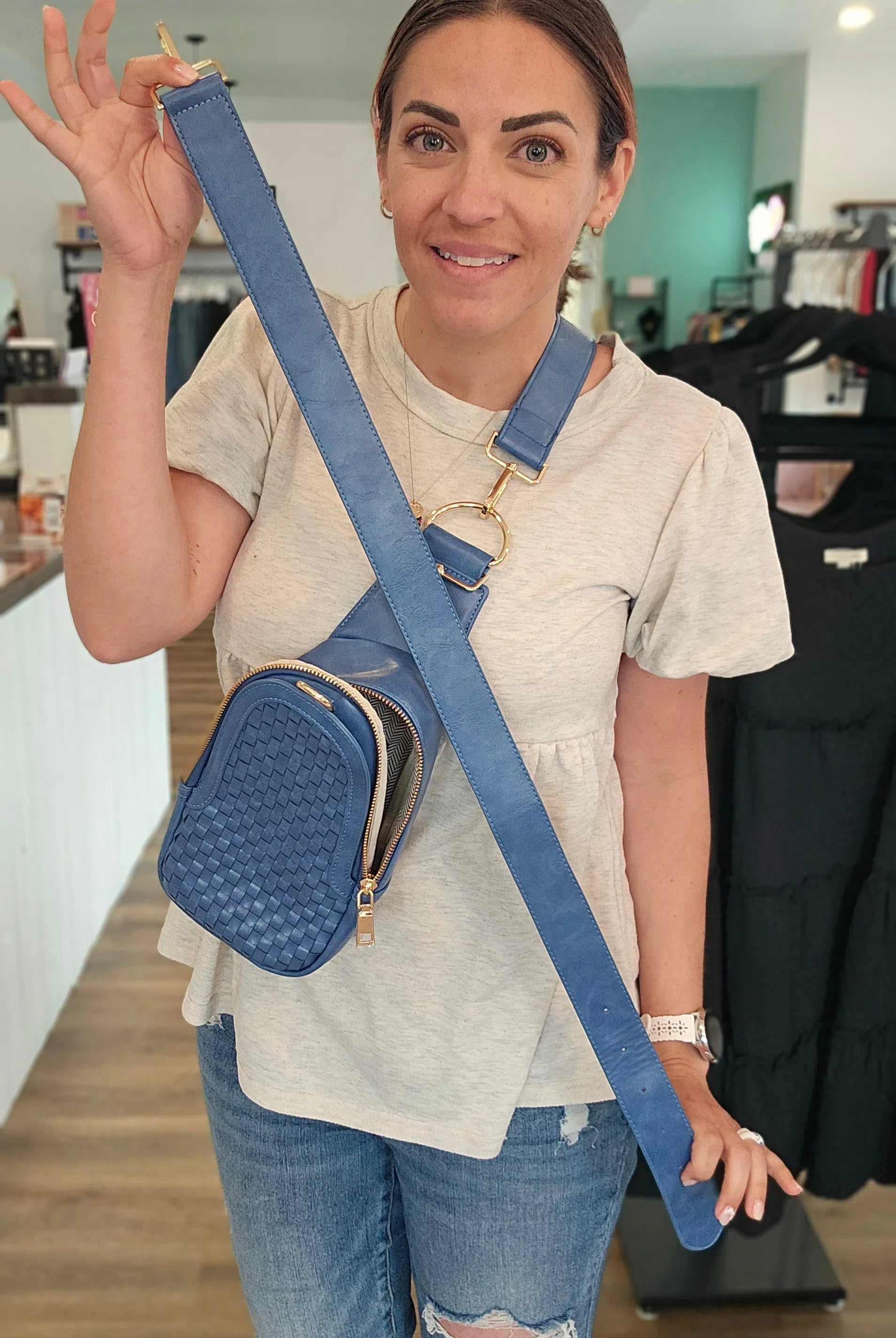 Shop Hadley Woven Sling Bag-Purse at Ruby Joy Boutique, a Women's Clothing Store in Pickerington, Ohio