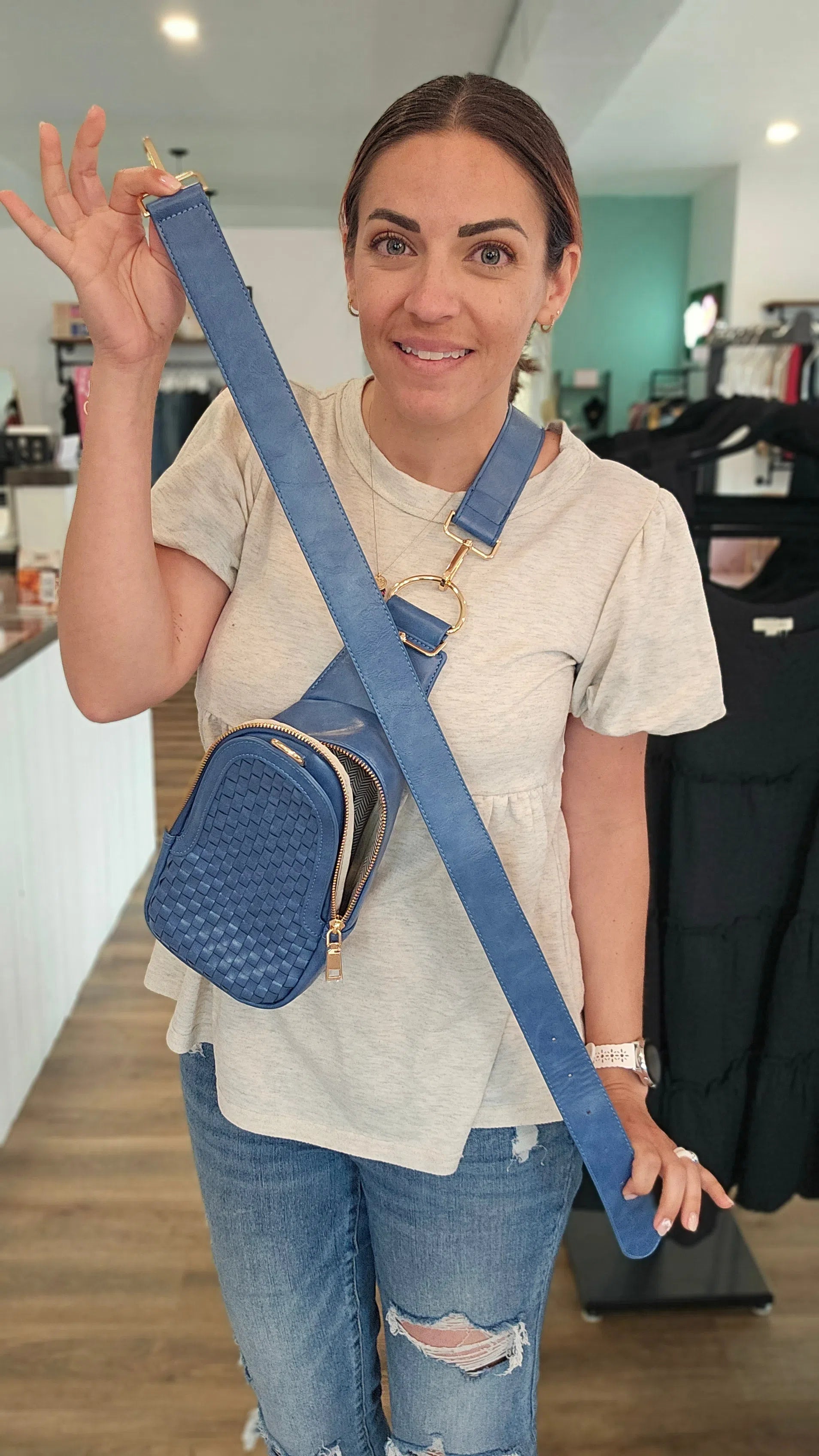 Shop Hadley Woven Sling Bag-Purse at Ruby Joy Boutique, a Women's Clothing Store in Pickerington, Ohio