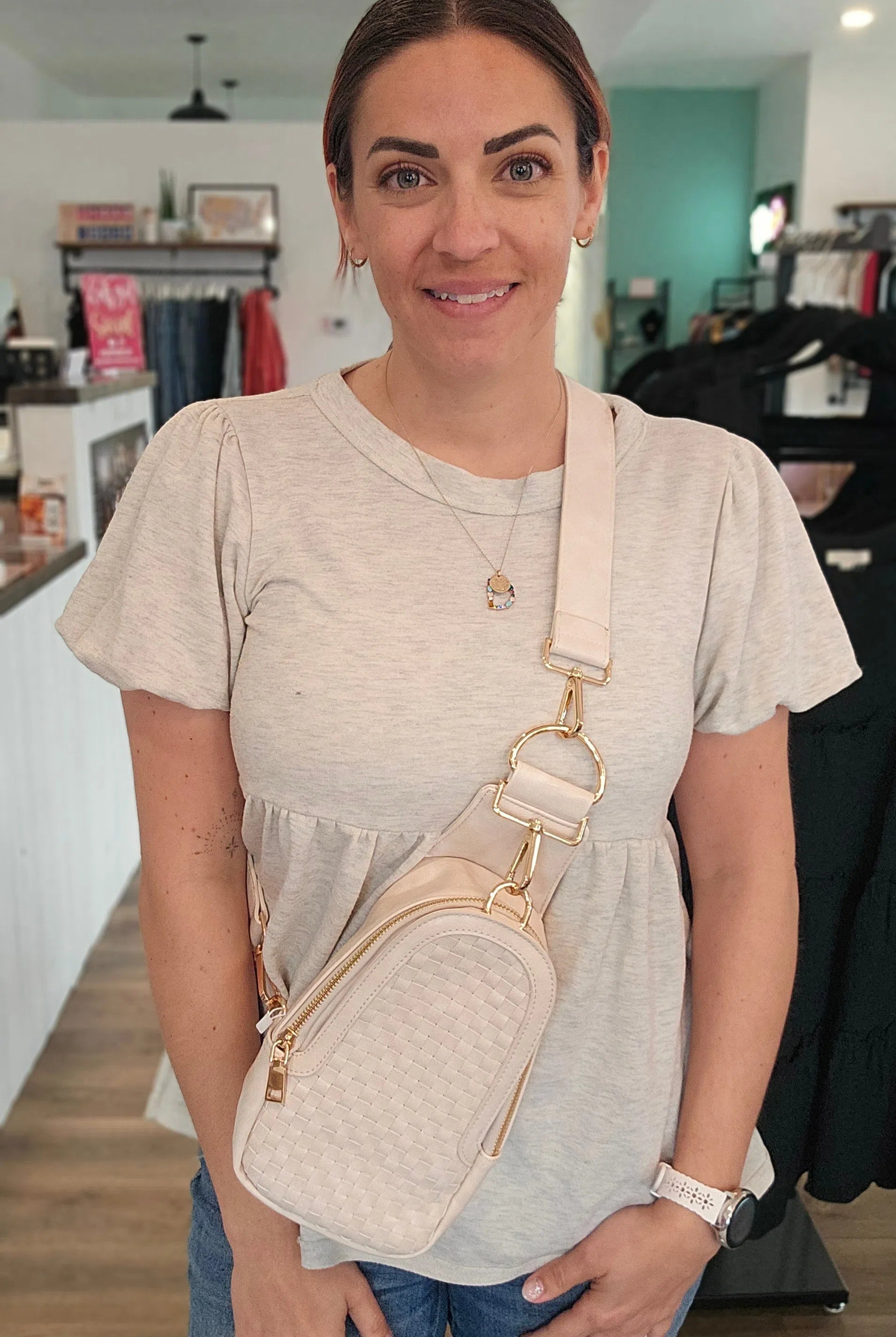Shop Hadley Woven Sling Bag-Purse at Ruby Joy Boutique, a Women's Clothing Store in Pickerington, Ohio
