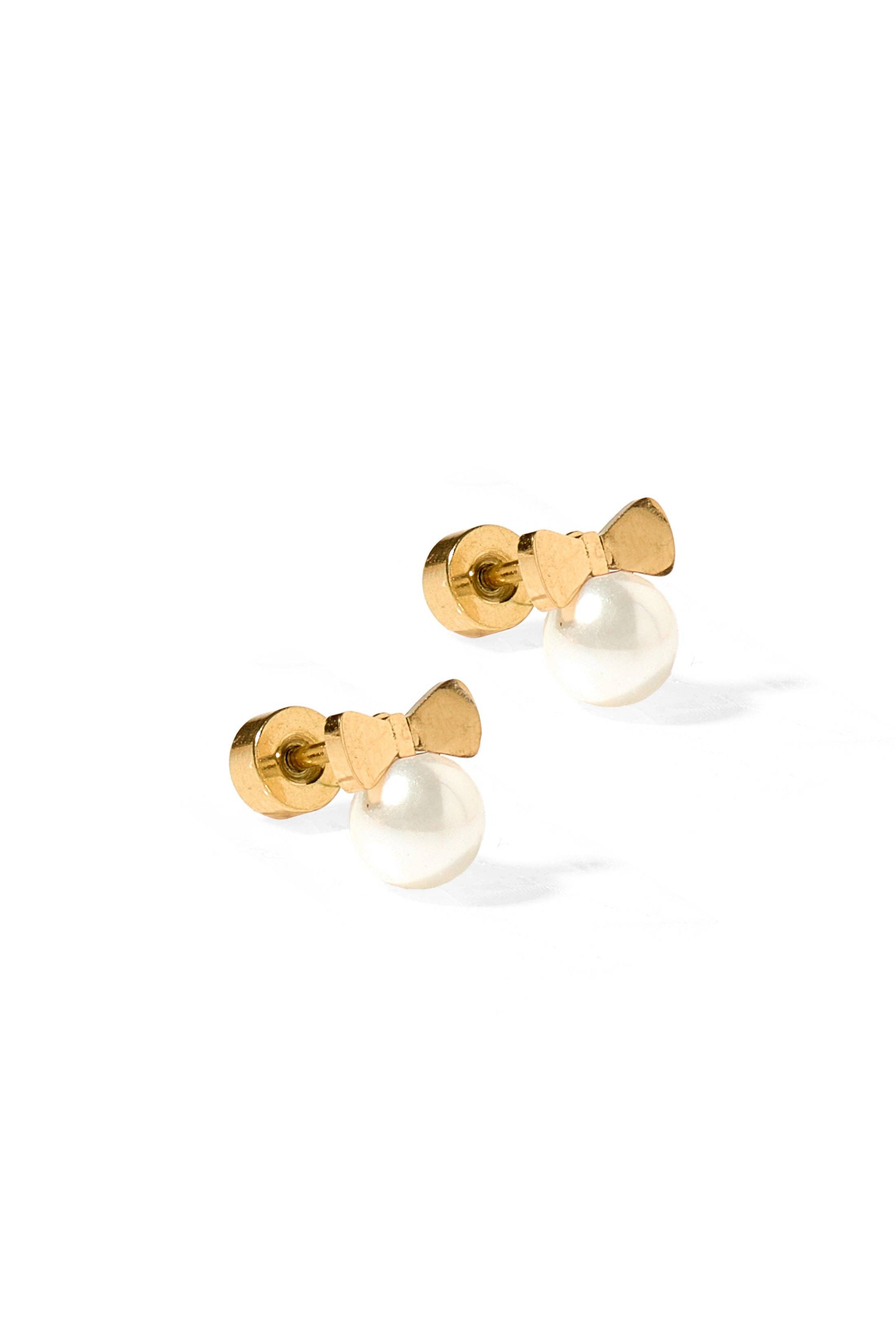 Shop Heidi Pearl Bow Screwback Stud Earrings- at Ruby Joy Boutique, a Women's Clothing Store in Pickerington, Ohio