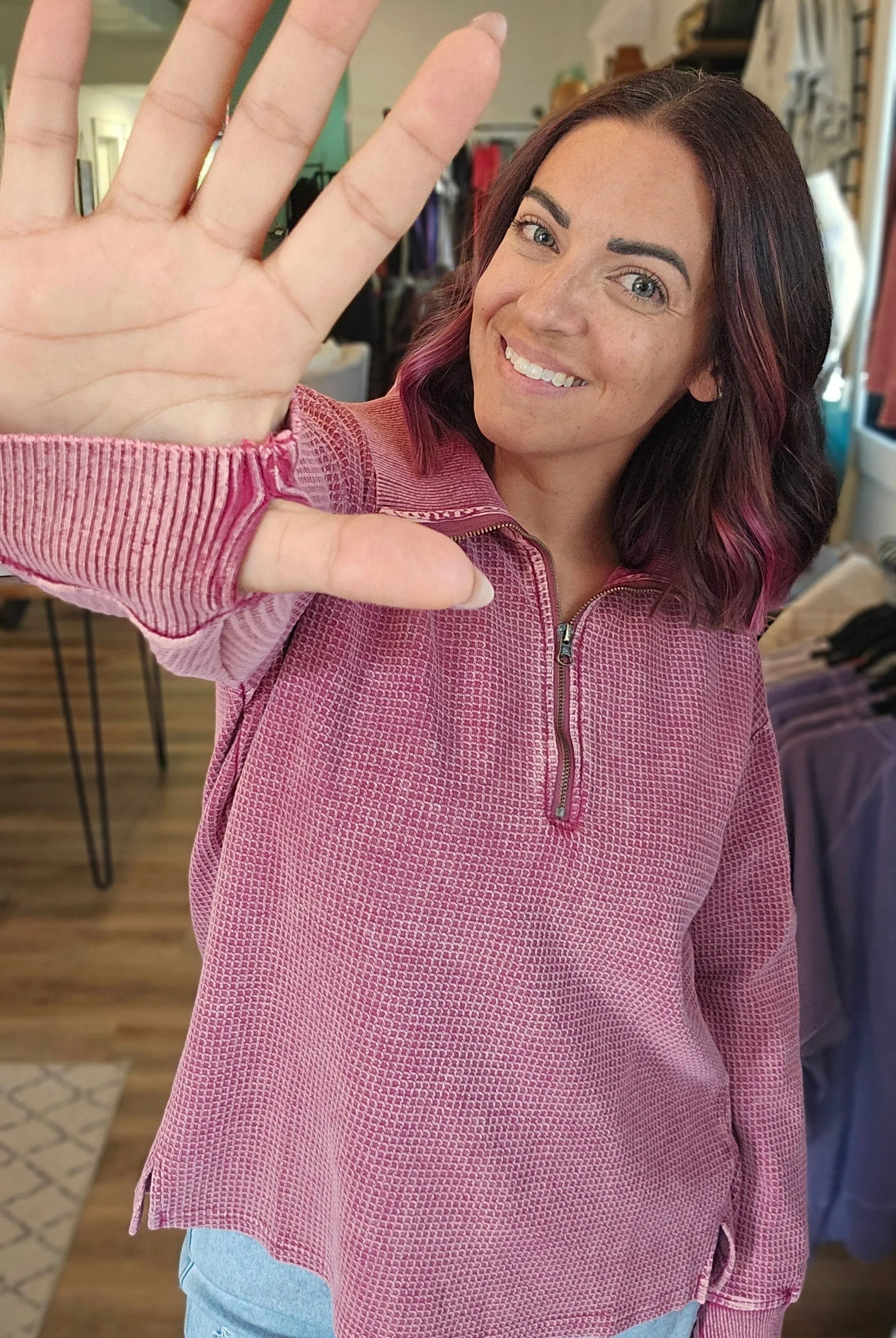 Shop Hideaway Thermal Pullover - Washed Berry- at Ruby Joy Boutique, a Women's Clothing Store in Pickerington, Ohio