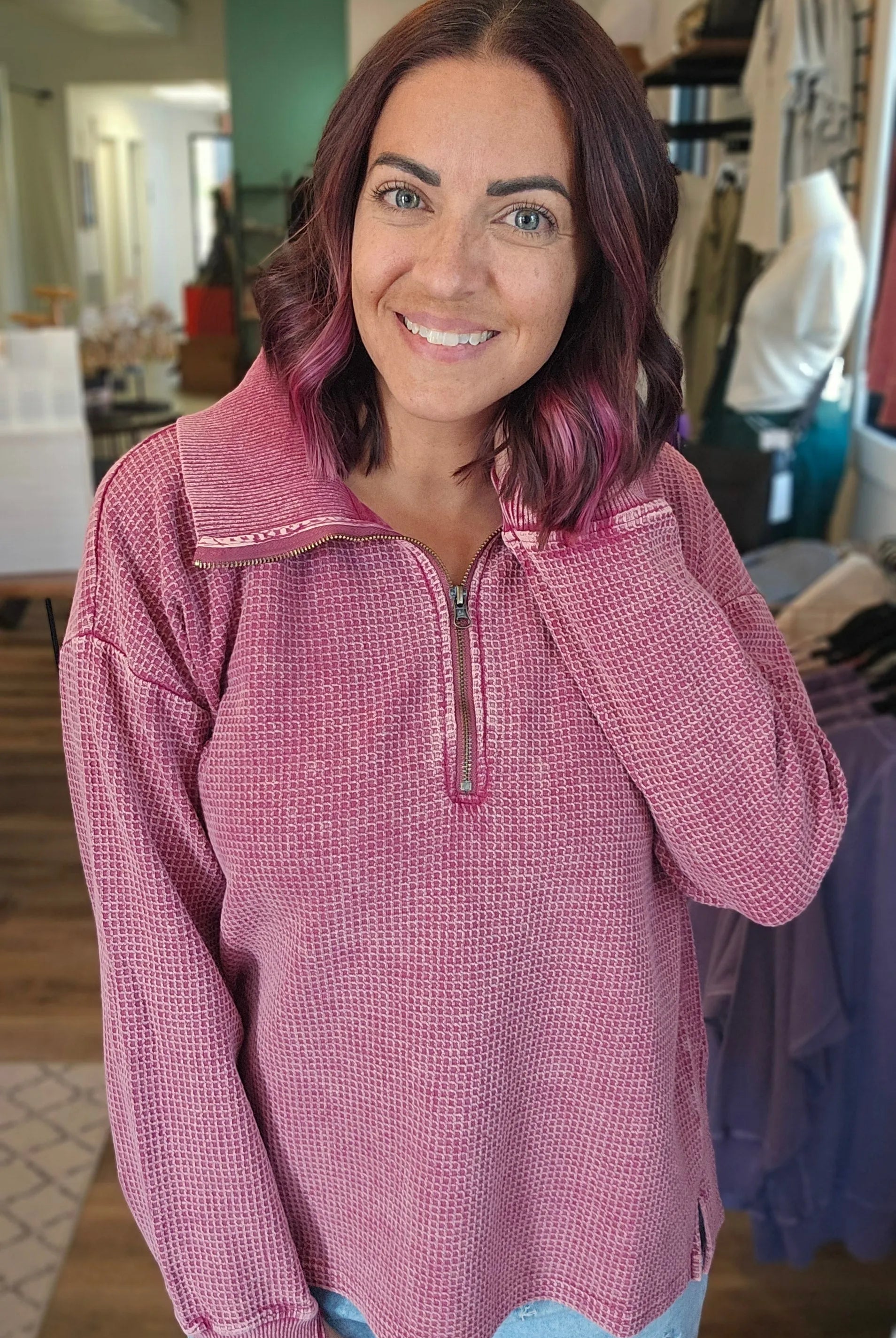 Shop Hideaway Thermal Pullover - Washed Berry- at Ruby Joy Boutique, a Women's Clothing Store in Pickerington, Ohio