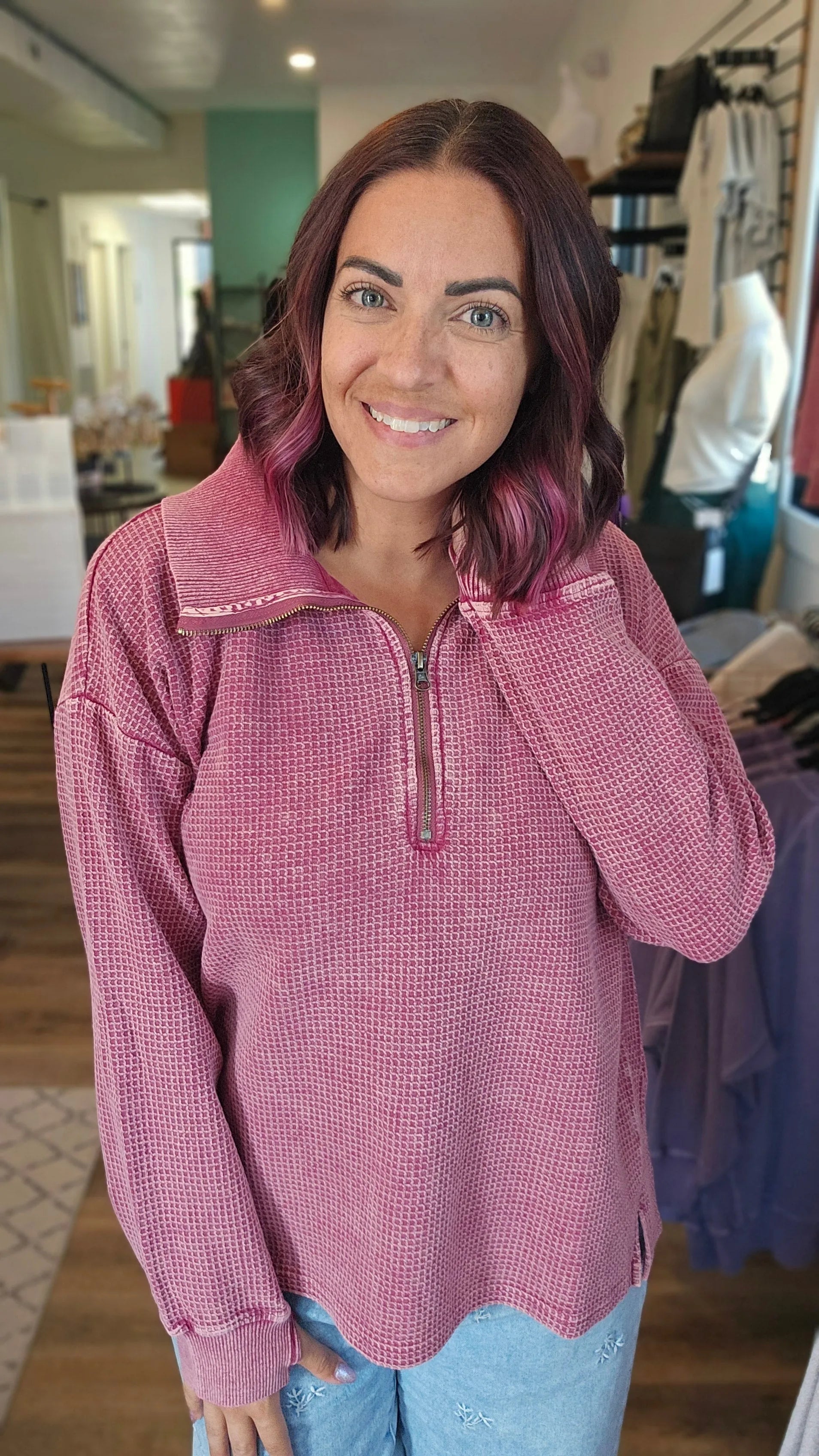 Shop Hideaway Thermal Pullover - Washed Berry- at Ruby Joy Boutique, a Women's Clothing Store in Pickerington, Ohio