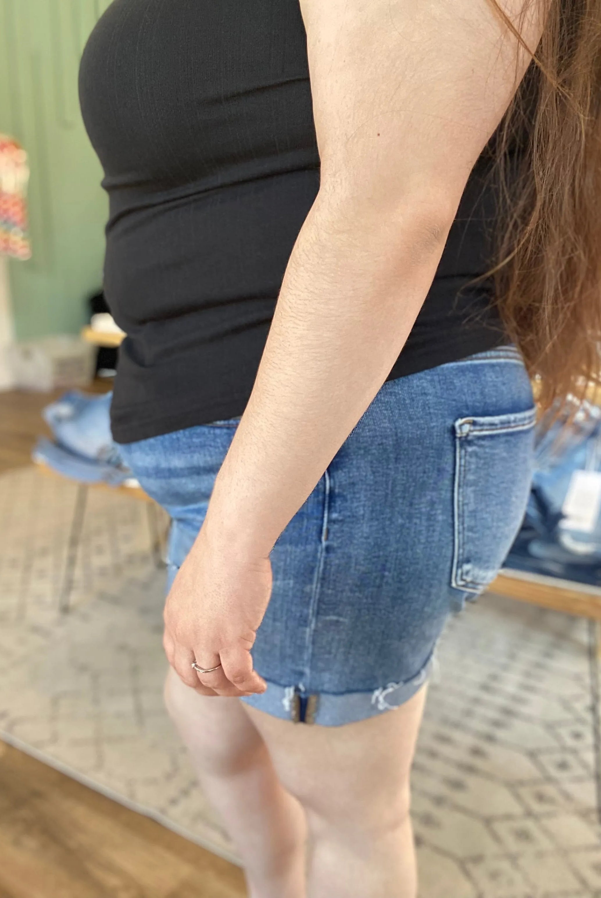 Shop High Rise Cuffed Hem Shorts- at Ruby Joy Boutique, a Women's Clothing Store in Pickerington, Ohio