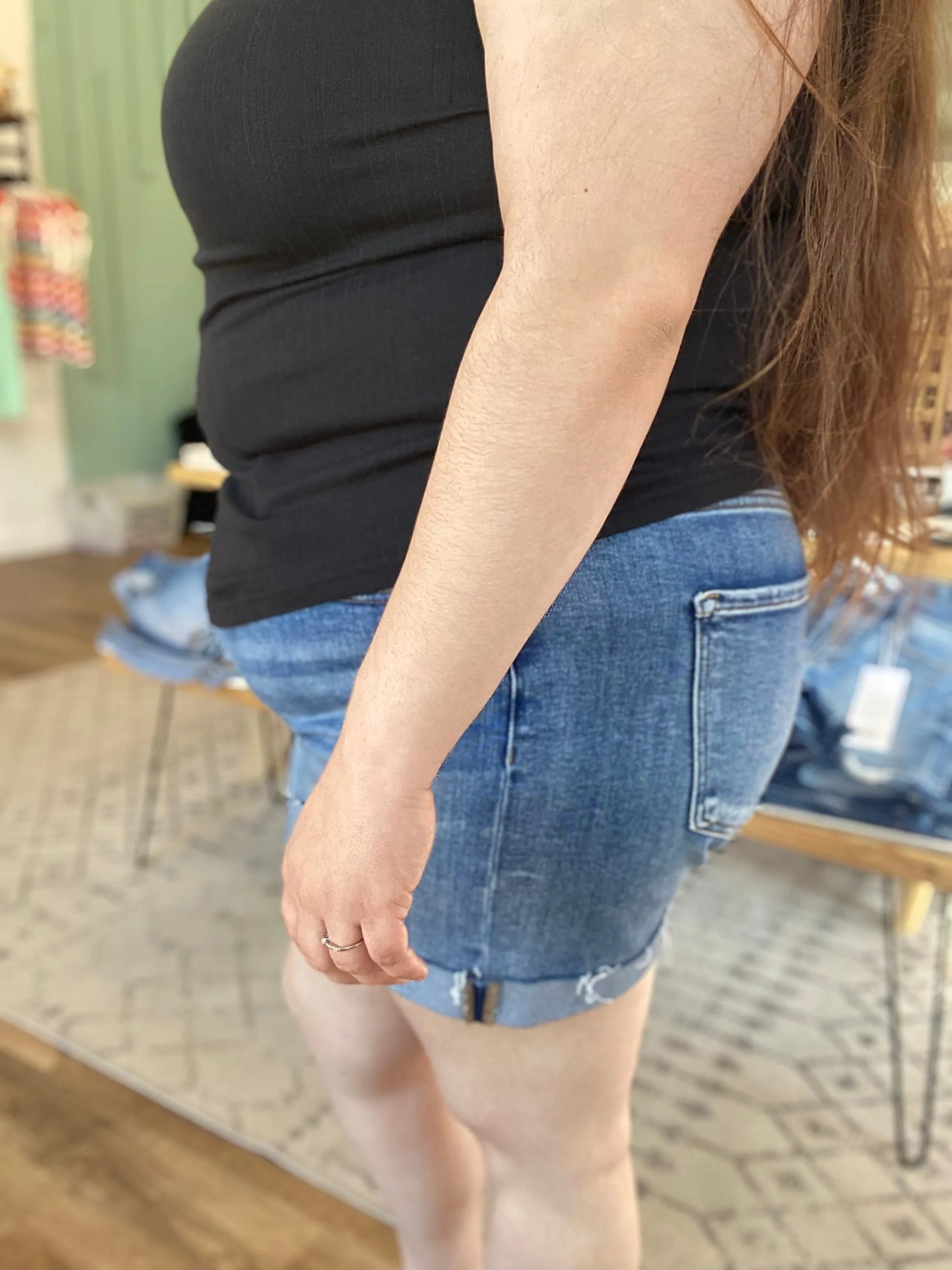 Shop High Rise Cuffed Hem Shorts- at Ruby Joy Boutique, a Women's Clothing Store in Pickerington, Ohio