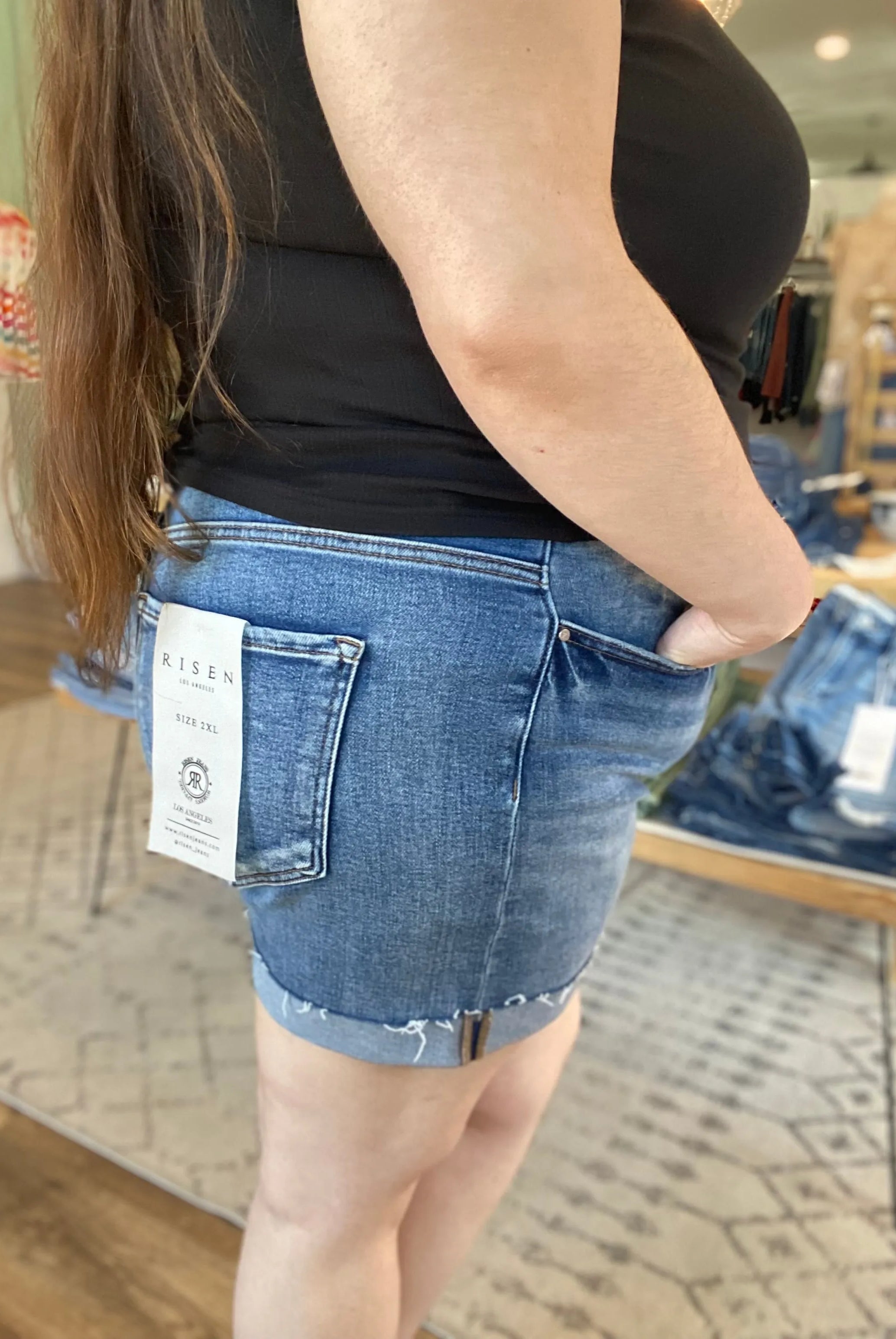 Shop High Rise Cuffed Hem Shorts- at Ruby Joy Boutique, a Women's Clothing Store in Pickerington, Ohio