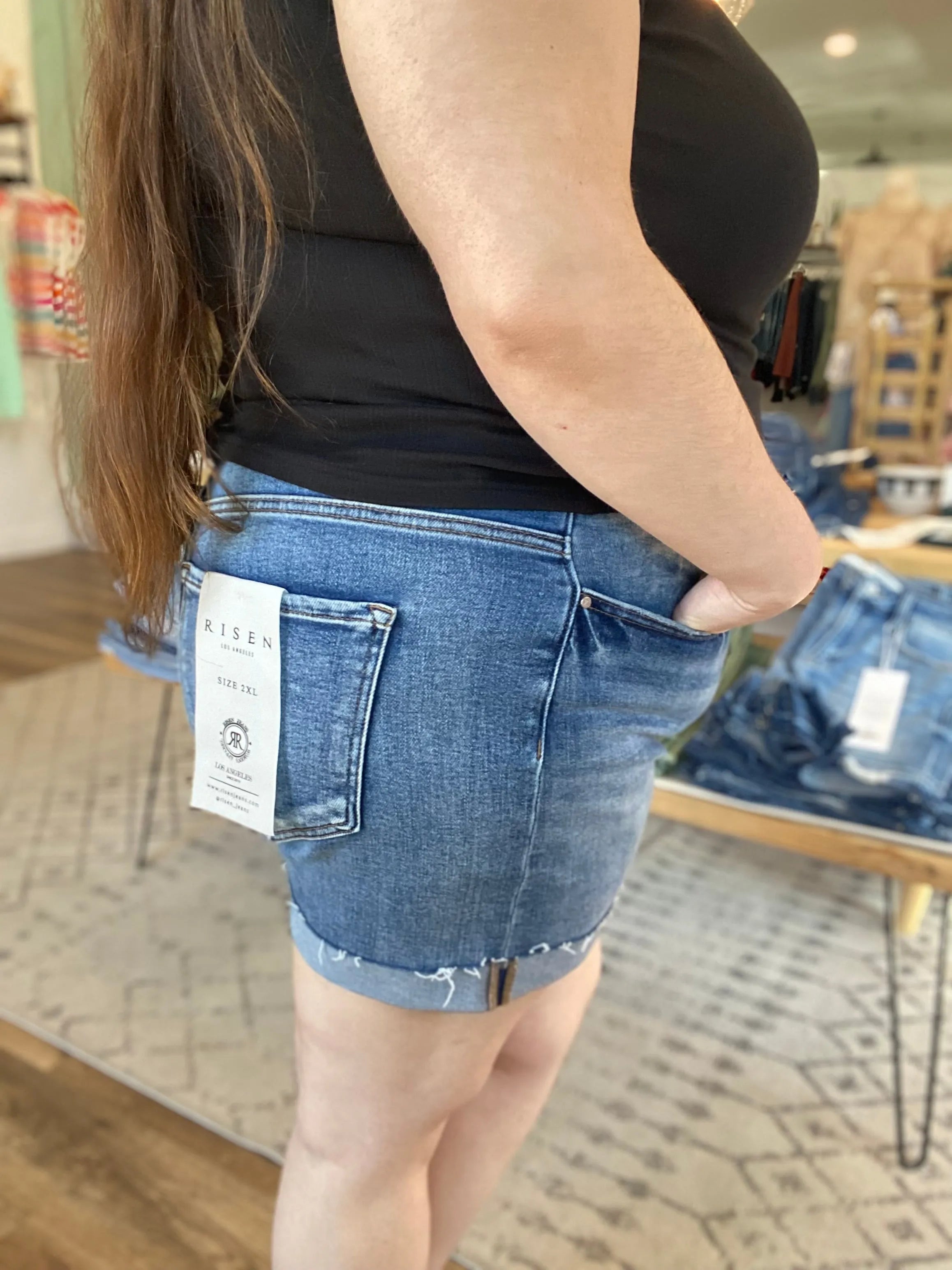 Shop High Rise Cuffed Hem Shorts- at Ruby Joy Boutique, a Women's Clothing Store in Pickerington, Ohio