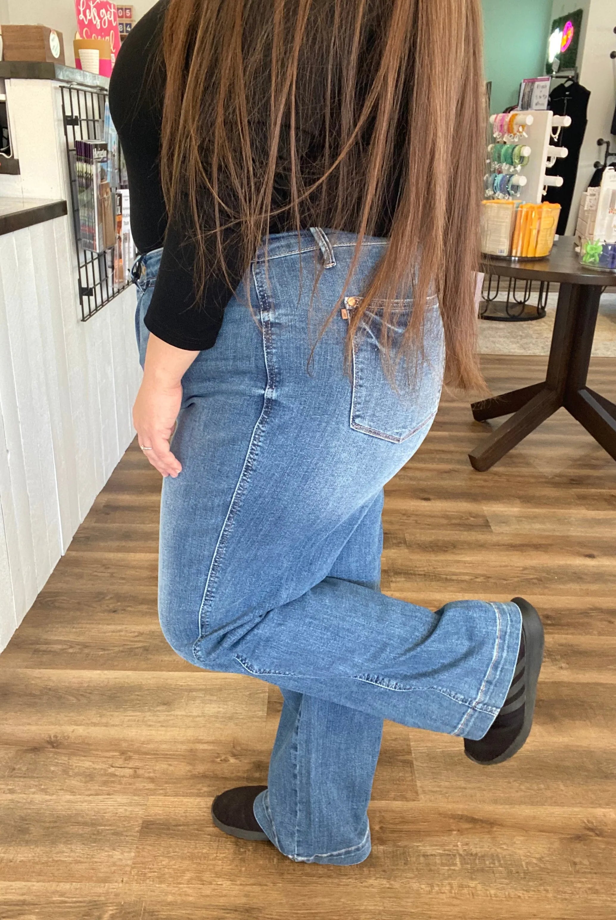 Shop High-Rise Straight Leg Contrast Thread Jeans | Judy Blue- at Ruby Joy Boutique, a Women's Clothing Store in Pickerington, Ohio