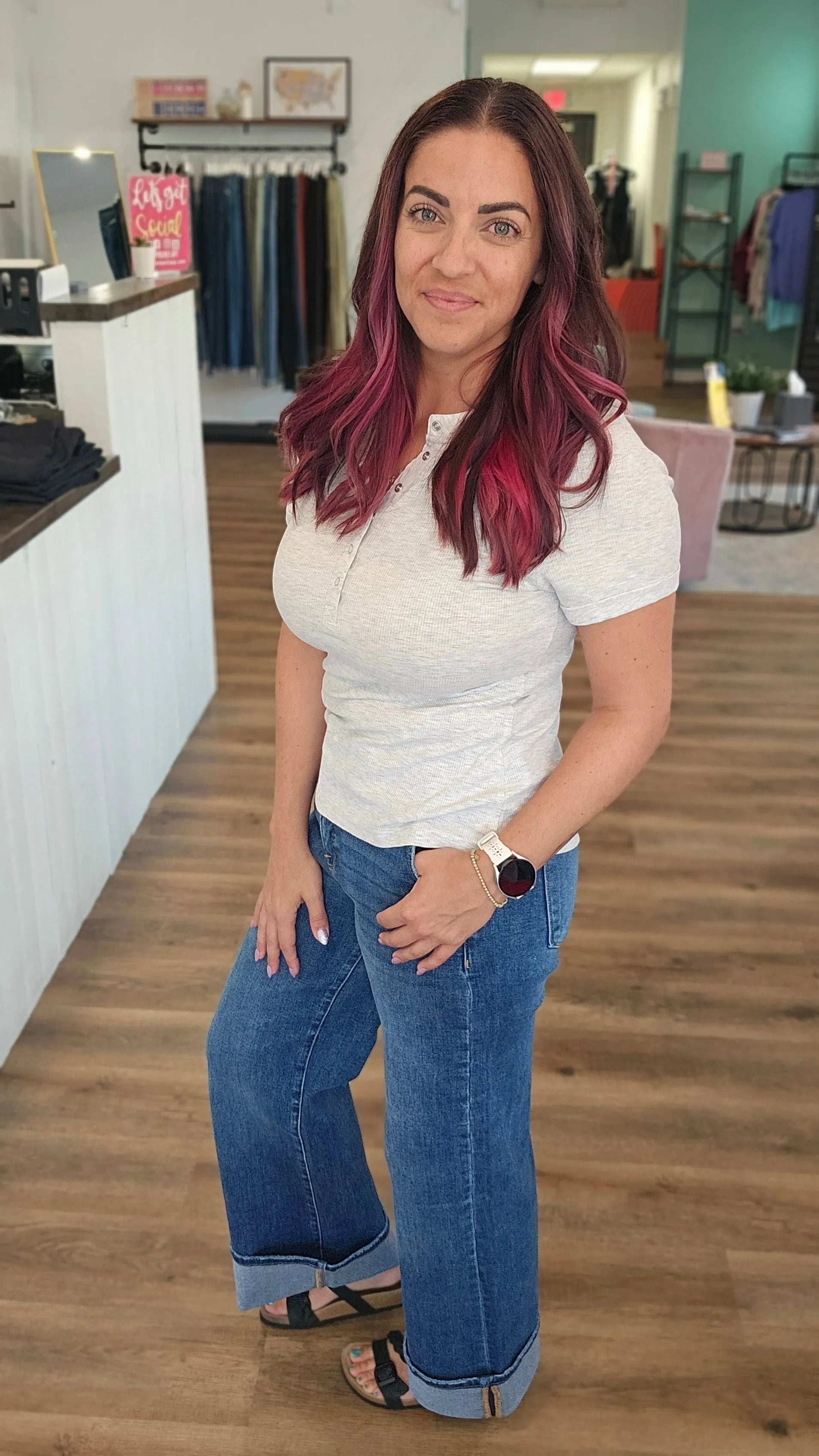 Shop High-Rise Wide Cuff Jeans with Tummy Control | Risen- at Ruby Joy Boutique, a Women's Clothing Store in Pickerington, Ohio