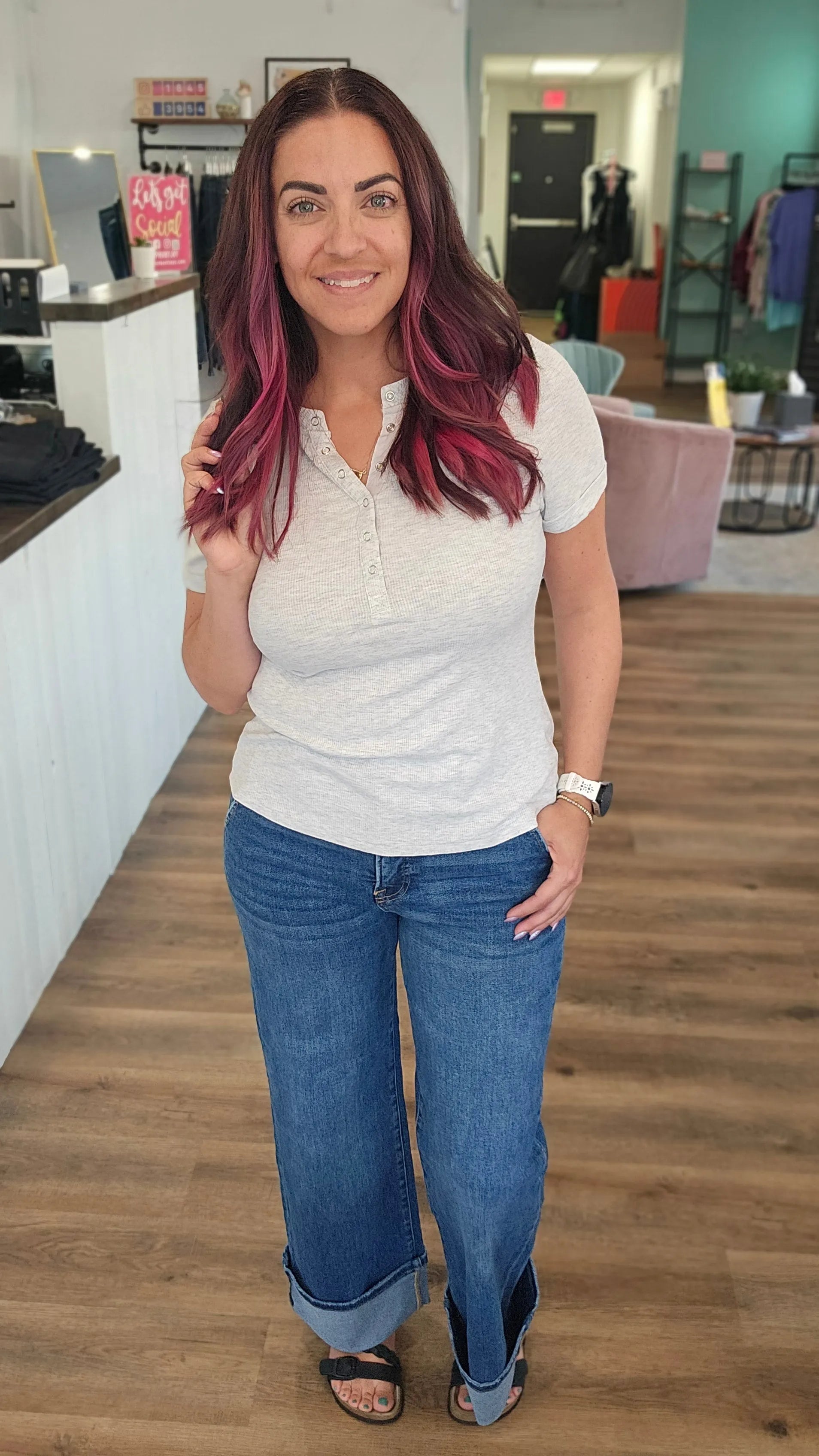 Shop High-Rise Wide Cuff Jeans with Tummy Control | Risen- at Ruby Joy Boutique, a Women's Clothing Store in Pickerington, Ohio