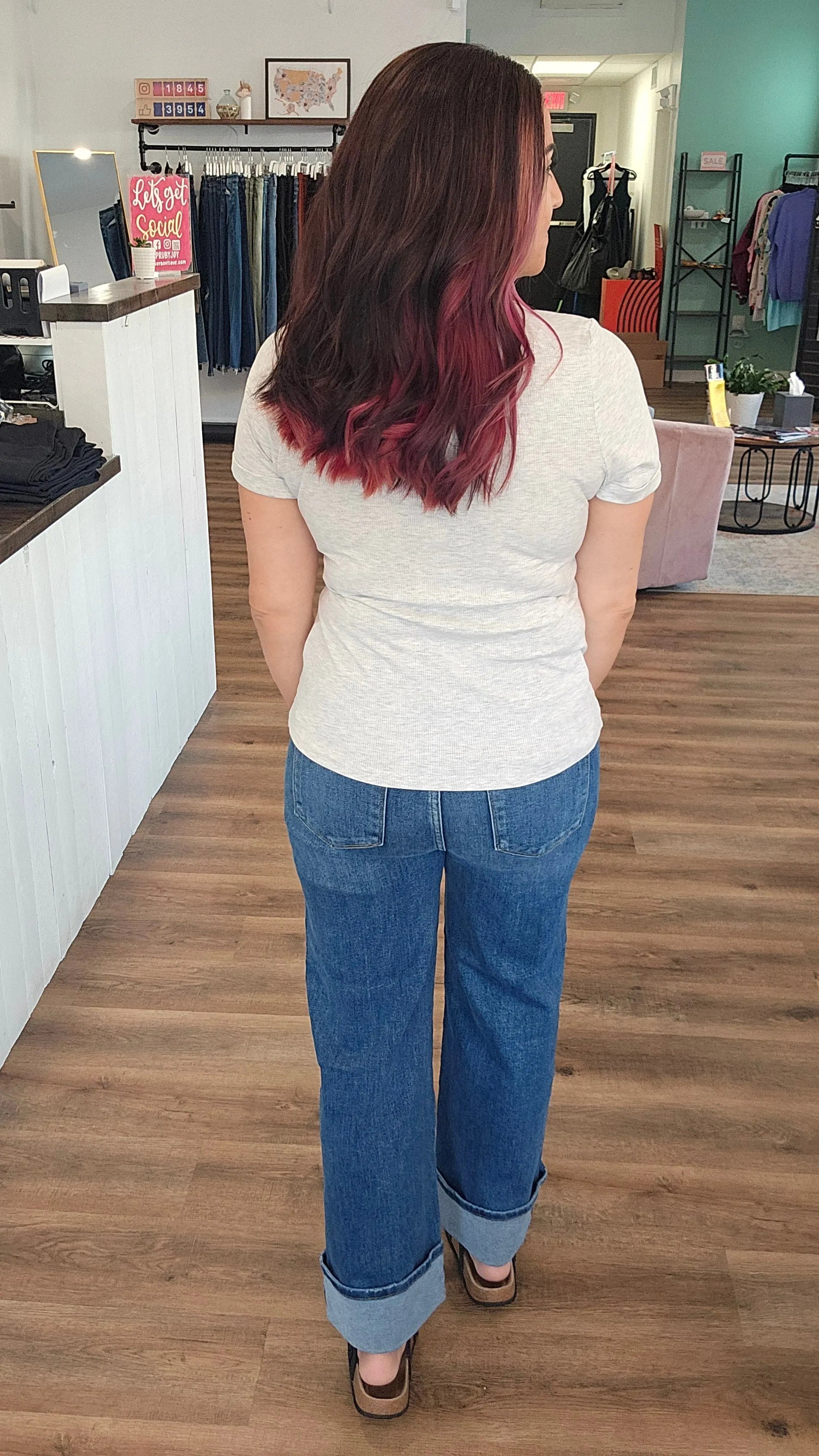 Shop High-Rise Wide Cuff Jeans with Tummy Control | Risen- at Ruby Joy Boutique, a Women's Clothing Store in Pickerington, Ohio