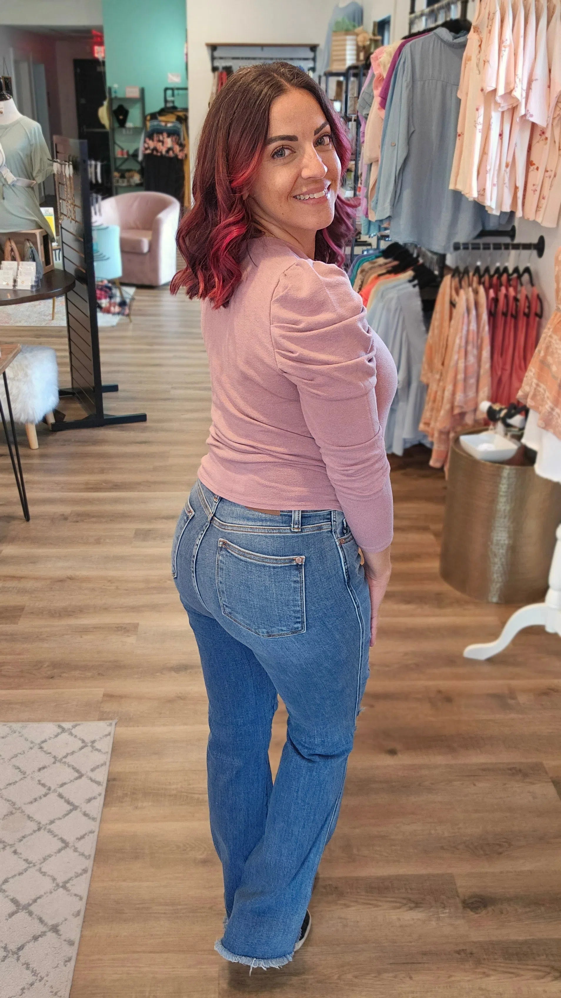 Shop High Waist Destroy Hem Bootcut Jeans | Judy Blue-Denim at Ruby Joy Boutique, a Women's Clothing Store in Pickerington, Ohio