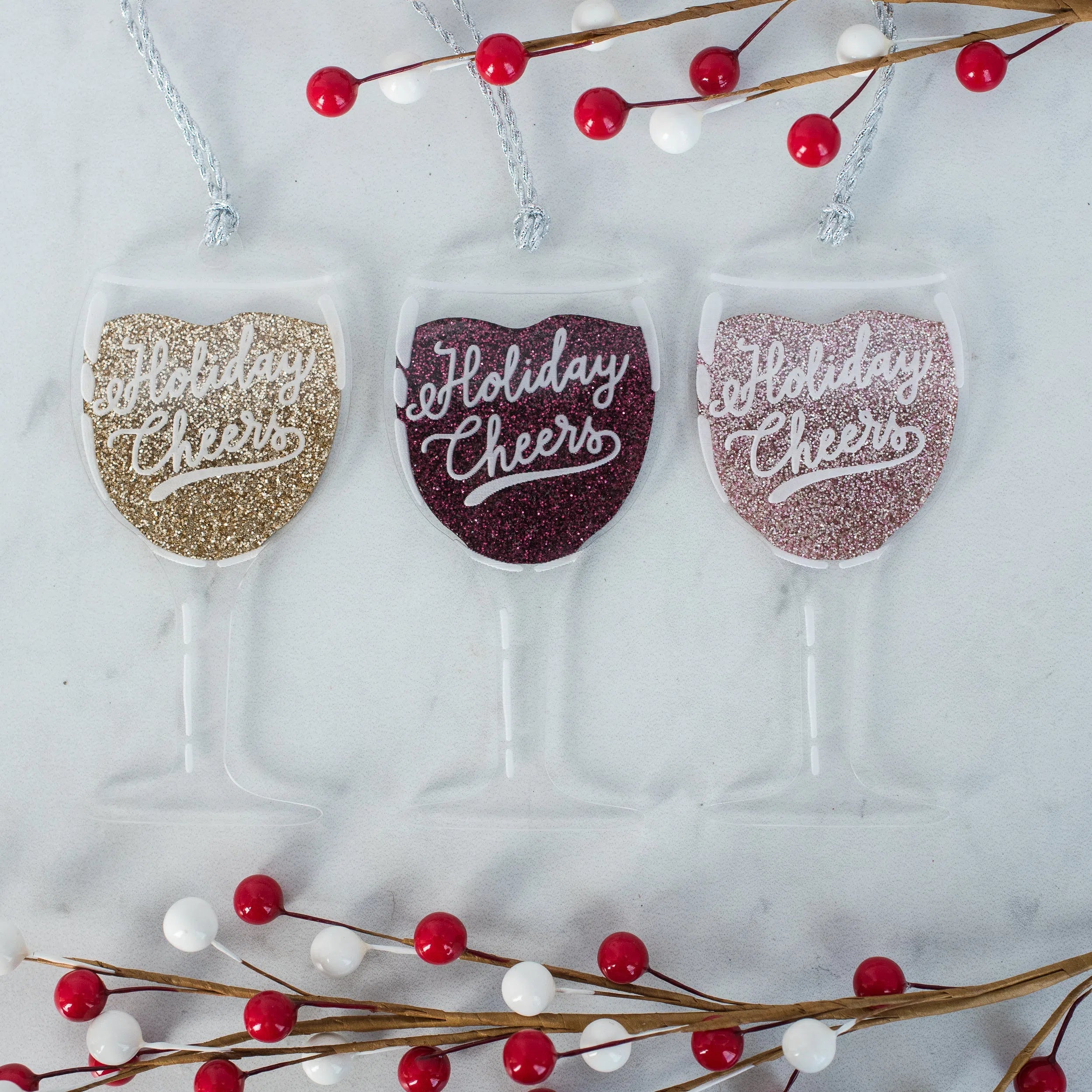 Shop Holiday Cheers Wine Ornament - 3 Varieties-Holiday Ornaments at Ruby Joy Boutique, a Women's Clothing Store in Pickerington, Ohio