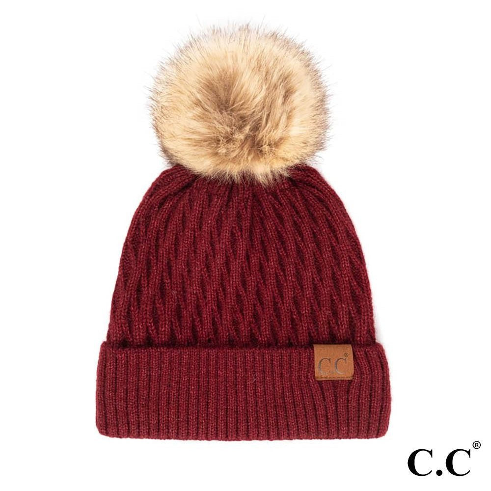 Shop Honeycomb Beanie with Pom - C.C.-Winter Hat at Ruby Joy Boutique, a Women's Clothing Store in Pickerington, Ohio
