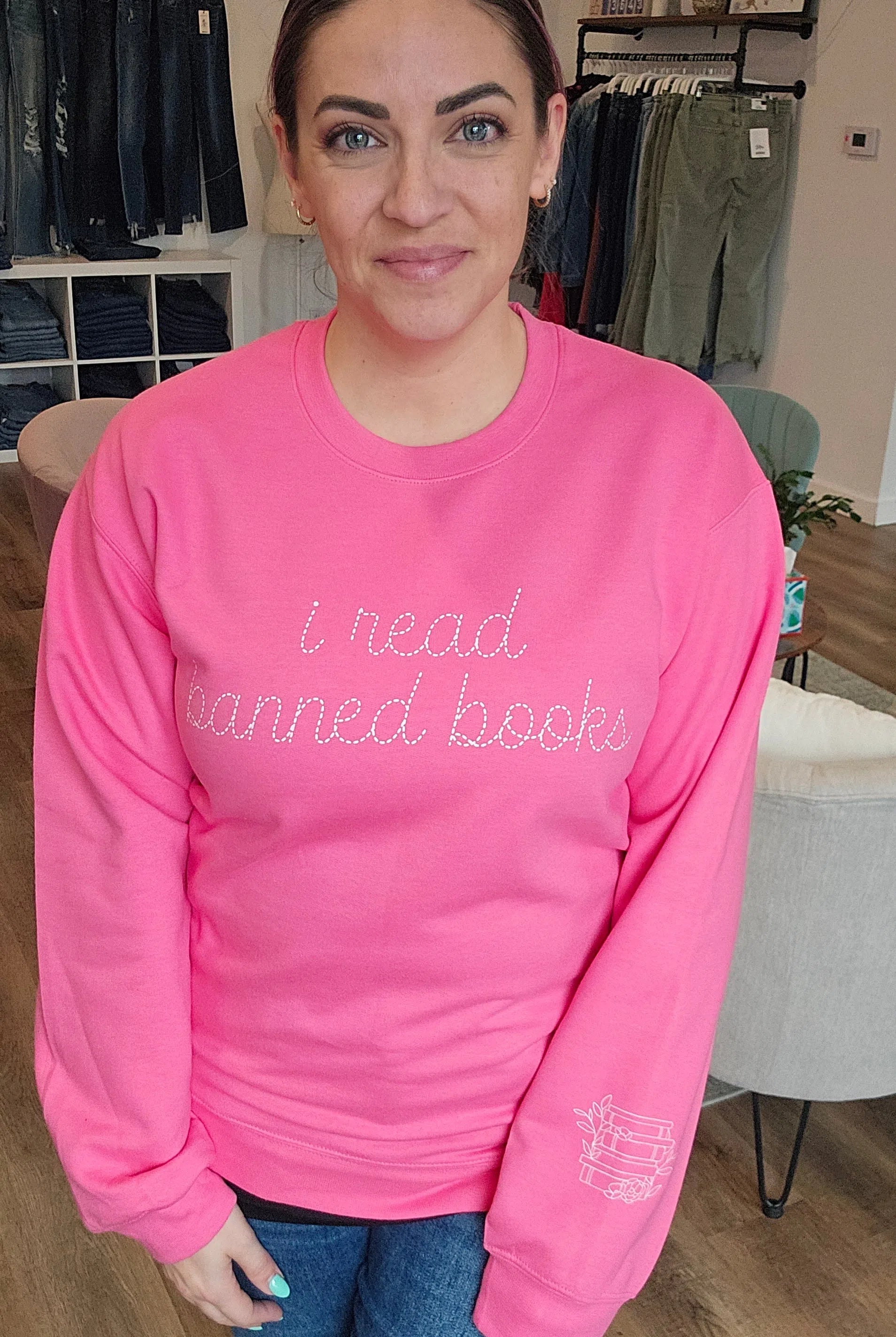 Shop I Read Banned Books Faux Embroidery- at Ruby Joy Boutique, a Women's Clothing Store in Pickerington, Ohio