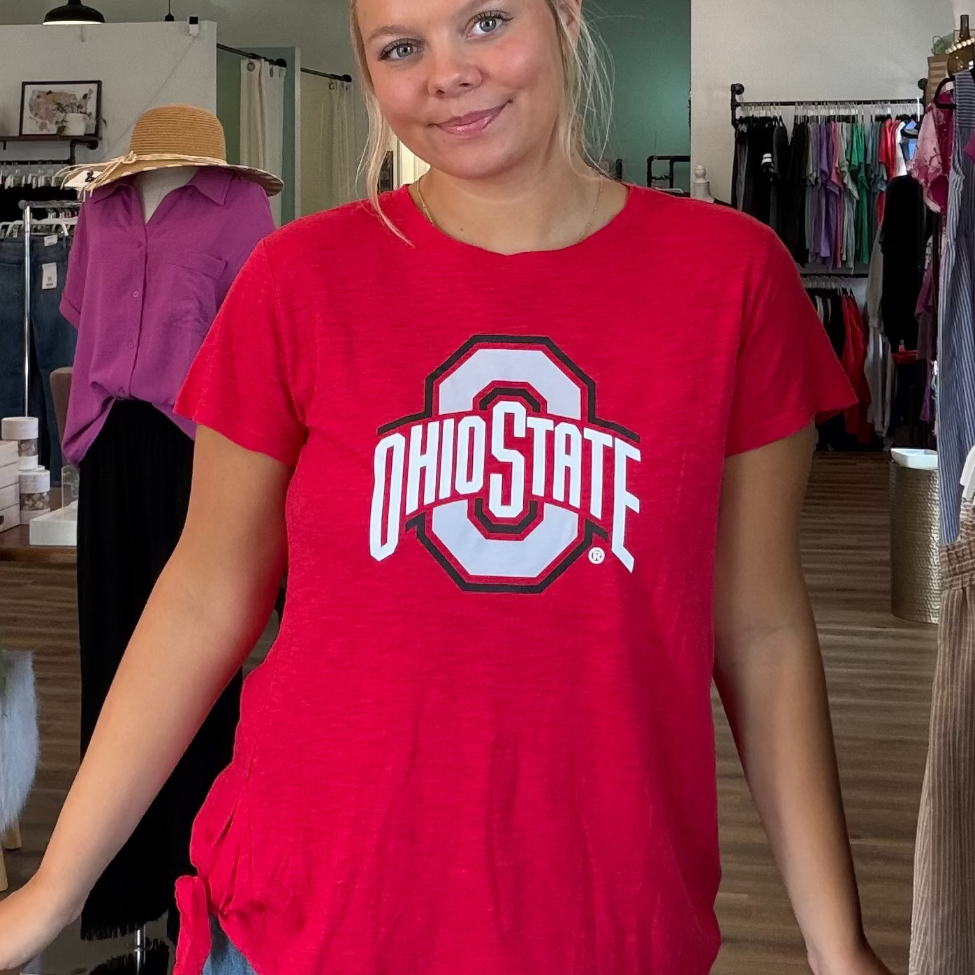 Shop Ohio State Buckeyes Long Sleeve Rylee Raglan Top- at Ruby Joy Boutique, a Women's Clothing Store in Pickerington, Ohio