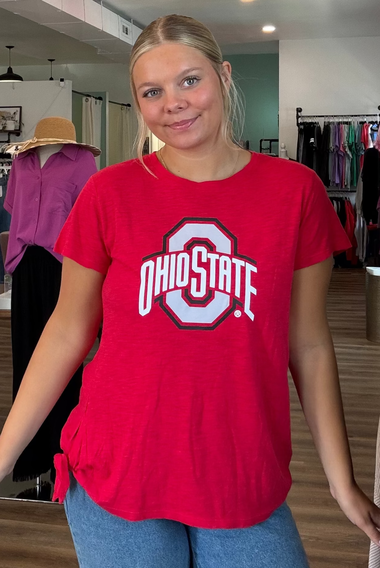 Shop Ohio State Buckeyes Long Sleeve Rylee Raglan Top- at Ruby Joy Boutique, a Women's Clothing Store in Pickerington, Ohio