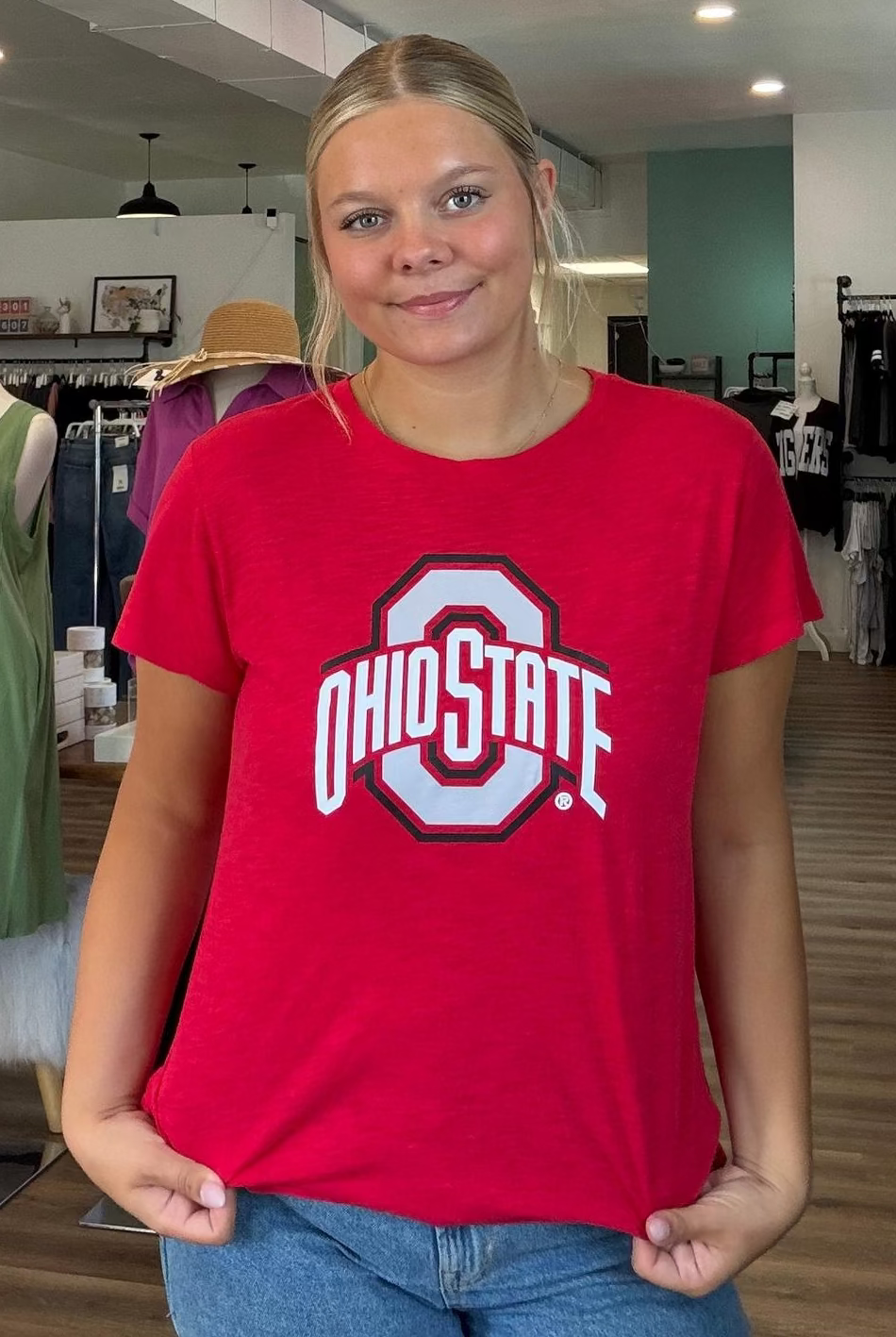 Shop Ohio State Buckeyes Long Sleeve Rylee Raglan Top- at Ruby Joy Boutique, a Women's Clothing Store in Pickerington, Ohio