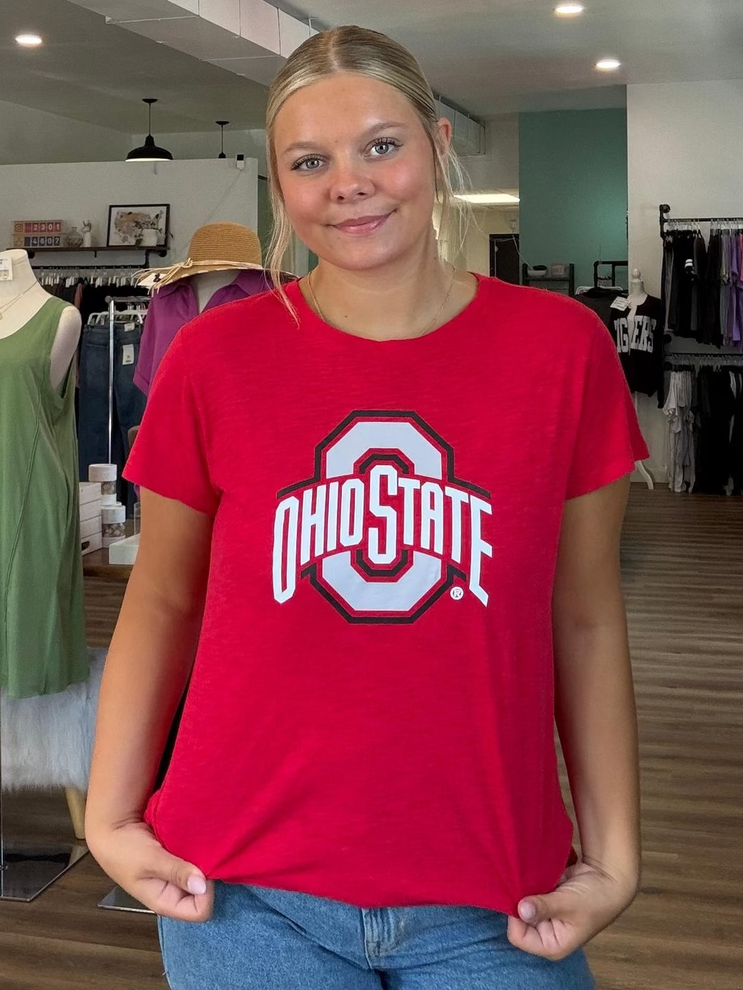 Shop Ohio State Buckeyes Long Sleeve Rylee Raglan Top- at Ruby Joy Boutique, a Women's Clothing Store in Pickerington, Ohio
