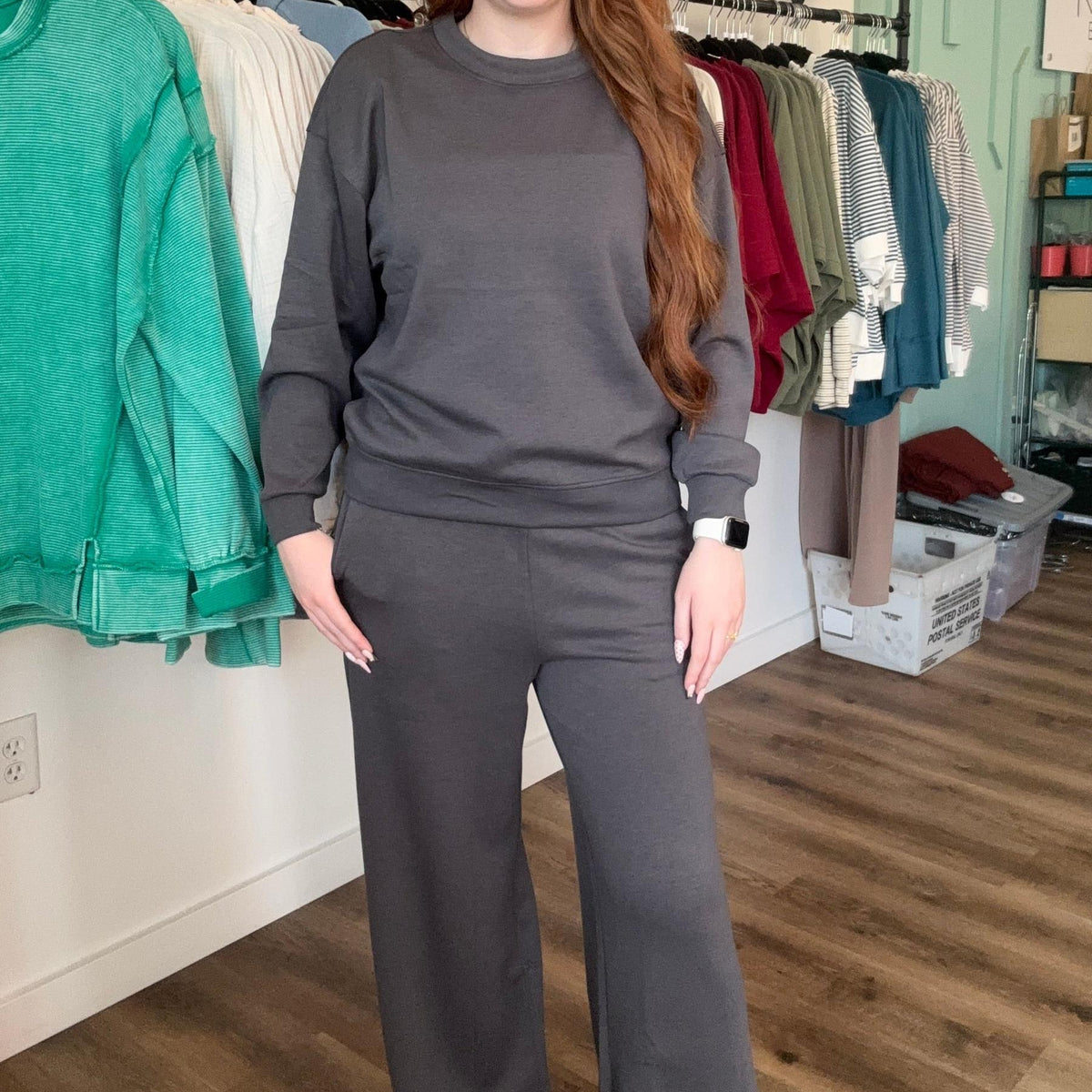 Shop All Day 2-Piece Scuba Set - Ash Grey- at Ruby Joy Boutique, a Women's Clothing Store in Pickerington, Ohio