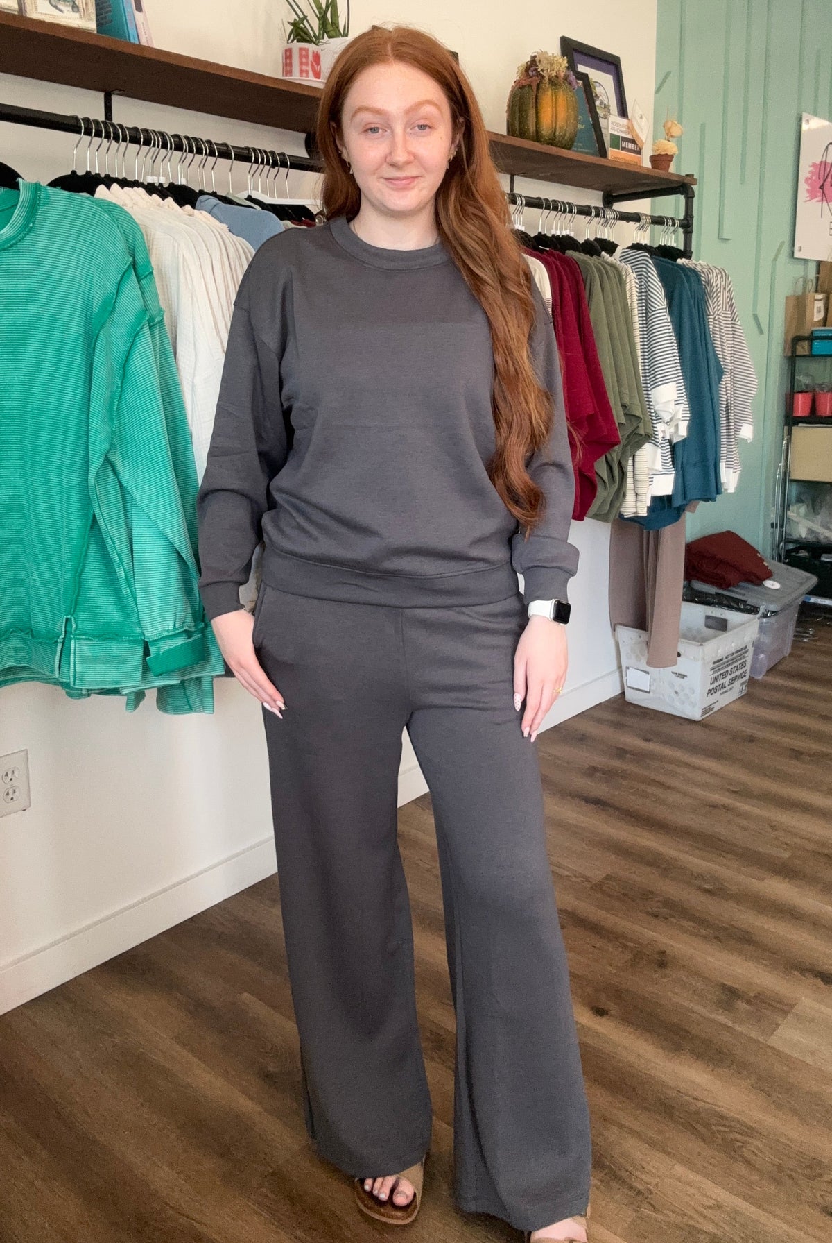 Shop All Day 2-Piece Scuba Set - Ash Grey- at Ruby Joy Boutique, a Women's Clothing Store in Pickerington, Ohio