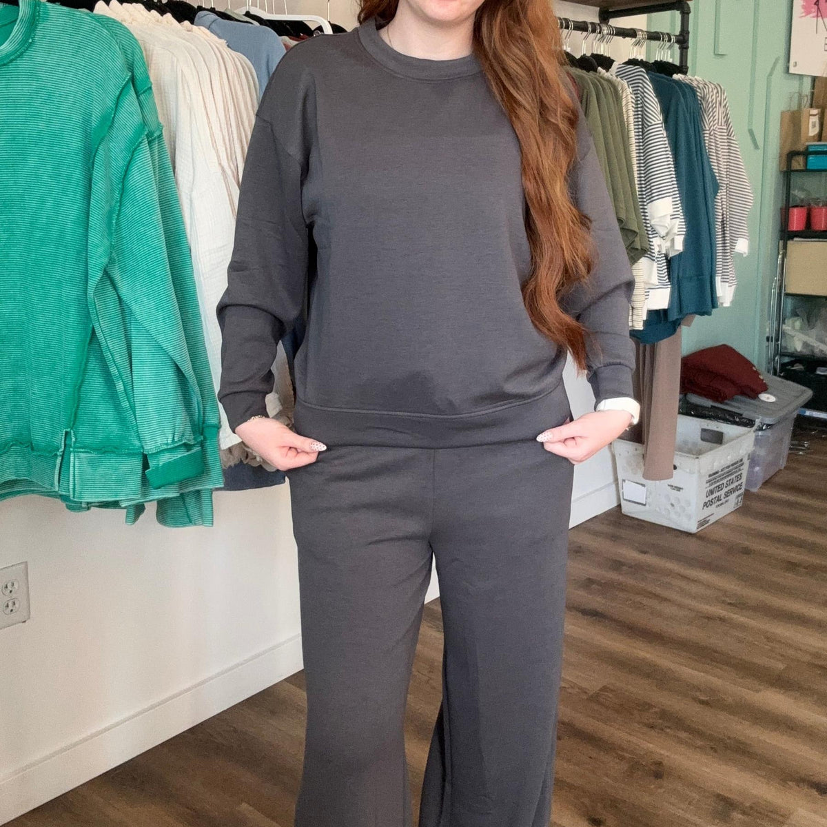 Shop All Day 2-Piece Scuba Set - Ash Grey- at Ruby Joy Boutique, a Women's Clothing Store in Pickerington, Ohio