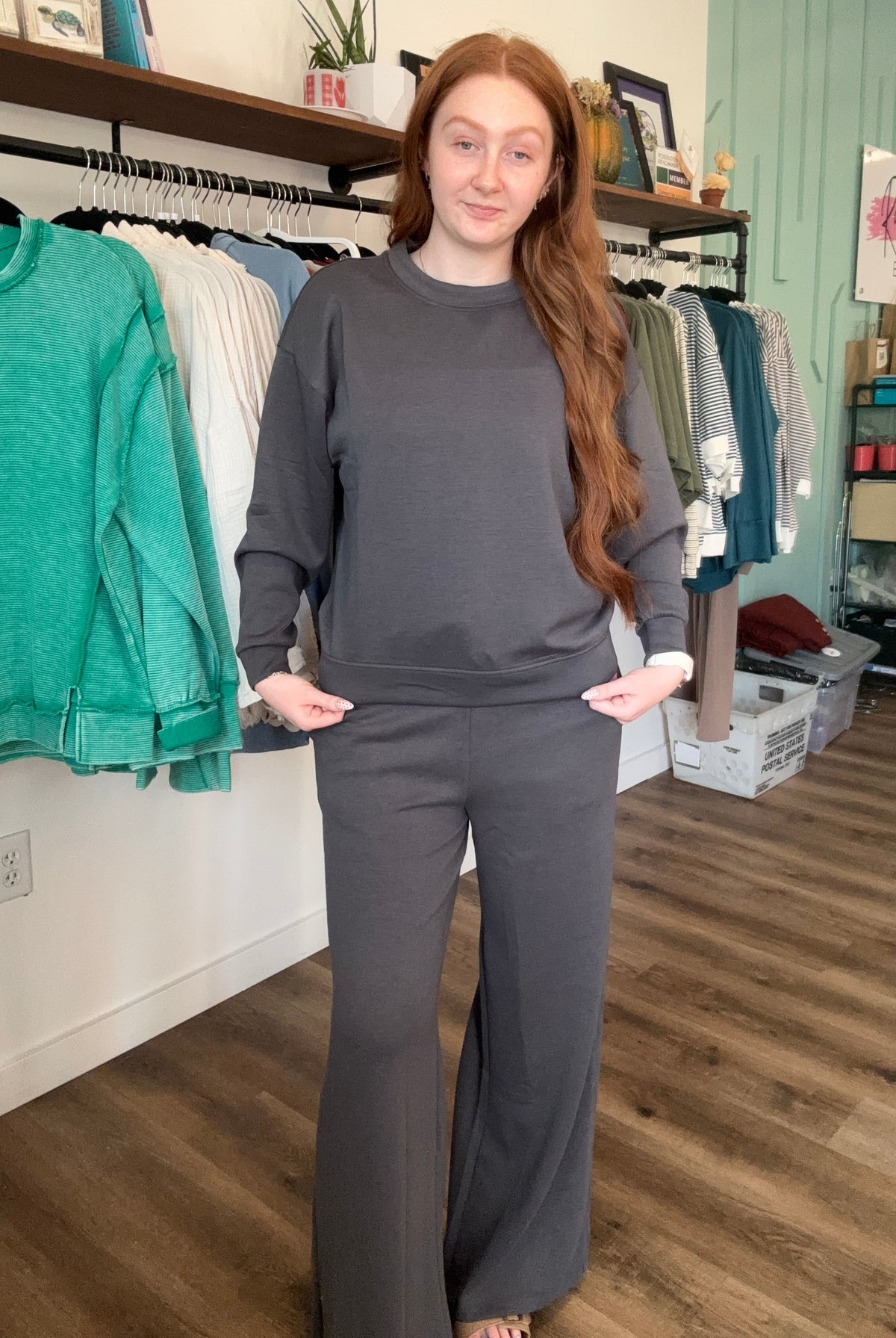 Shop All Day 2-Piece Scuba Set - Ash Grey- at Ruby Joy Boutique, a Women's Clothing Store in Pickerington, Ohio