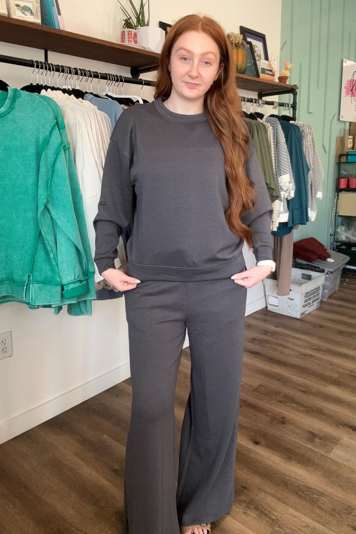 Shop All Day 2-Piece Scuba Set - Ash Grey- at Ruby Joy Boutique, a Women's Clothing Store in Pickerington, Ohio