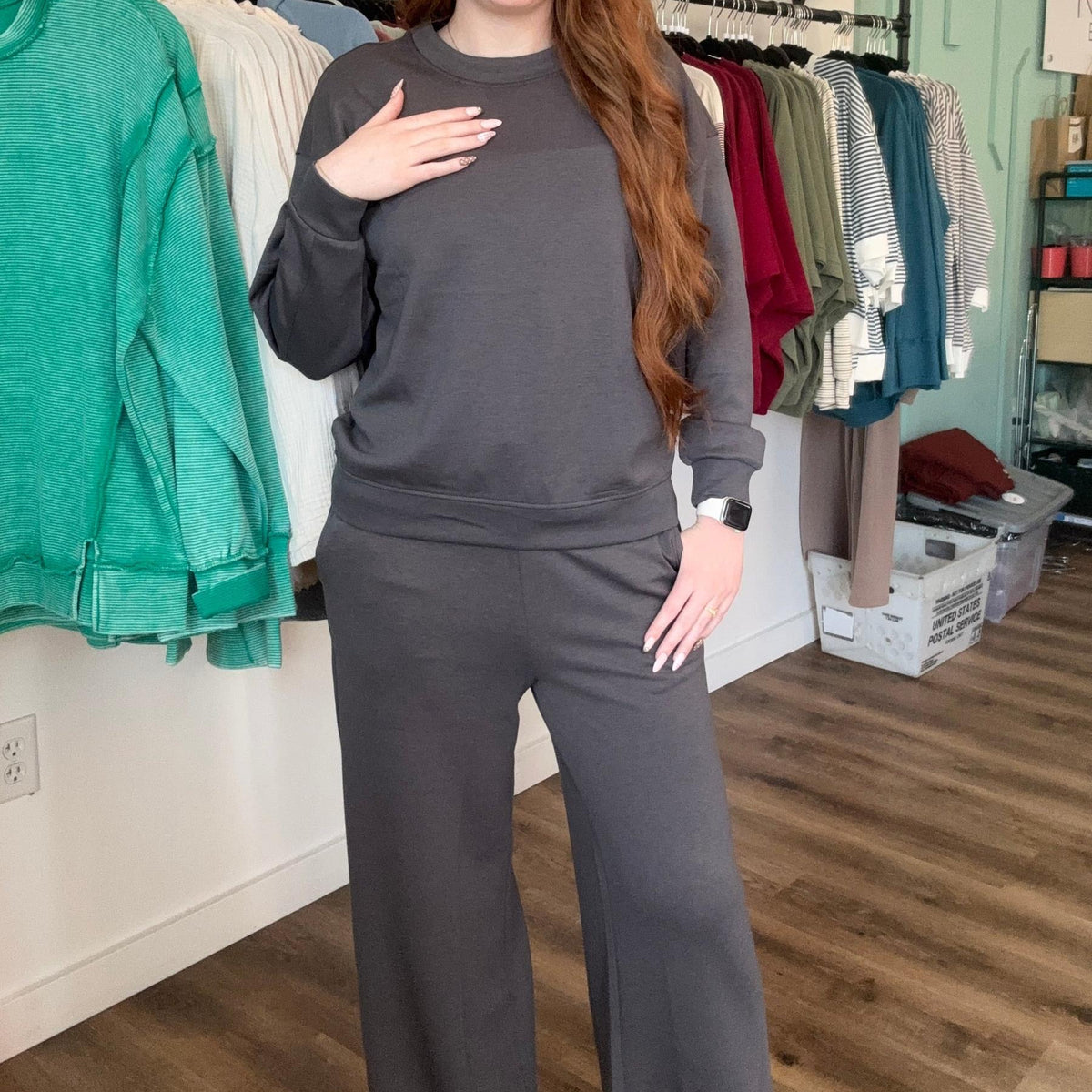 Shop All Day 2-Piece Scuba Set - Ash Grey- at Ruby Joy Boutique, a Women's Clothing Store in Pickerington, Ohio