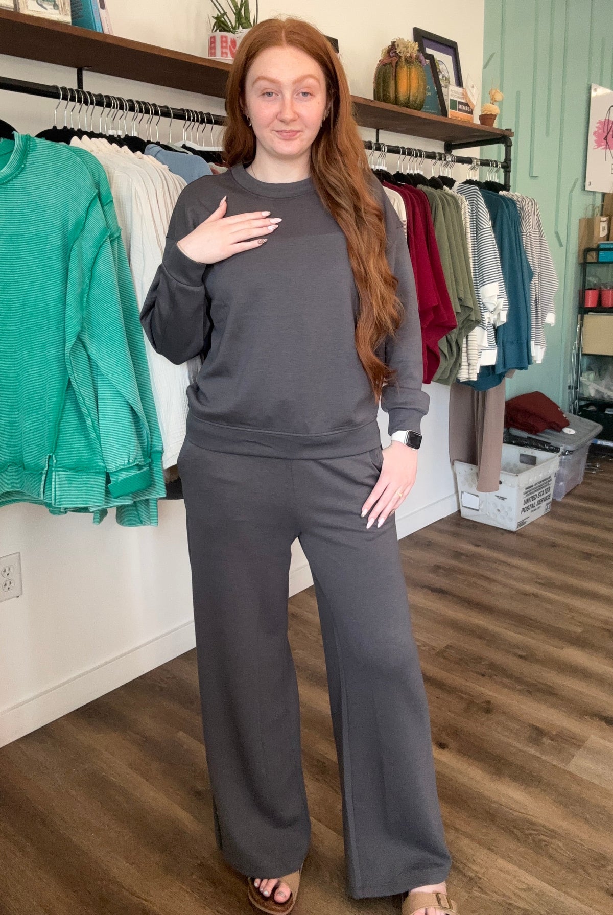Shop All Day 2-Piece Scuba Set - Ash Grey- at Ruby Joy Boutique, a Women's Clothing Store in Pickerington, Ohio