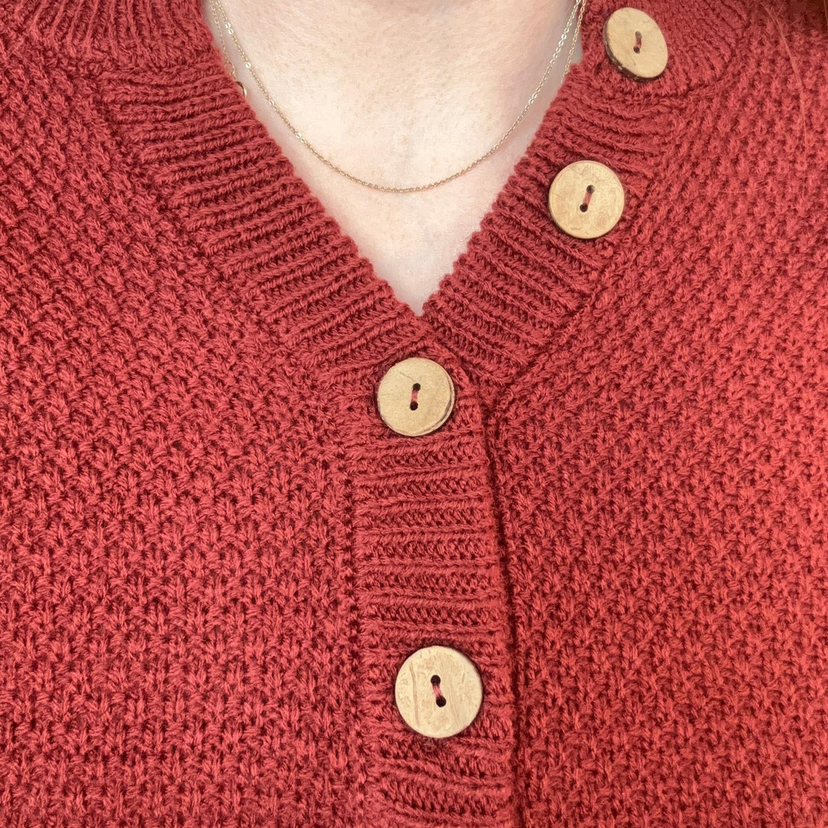 Shop Rolled Hem Henley Sweater - Dark Rust- at Ruby Joy Boutique, a Women's Clothing Store in Pickerington, Ohio
