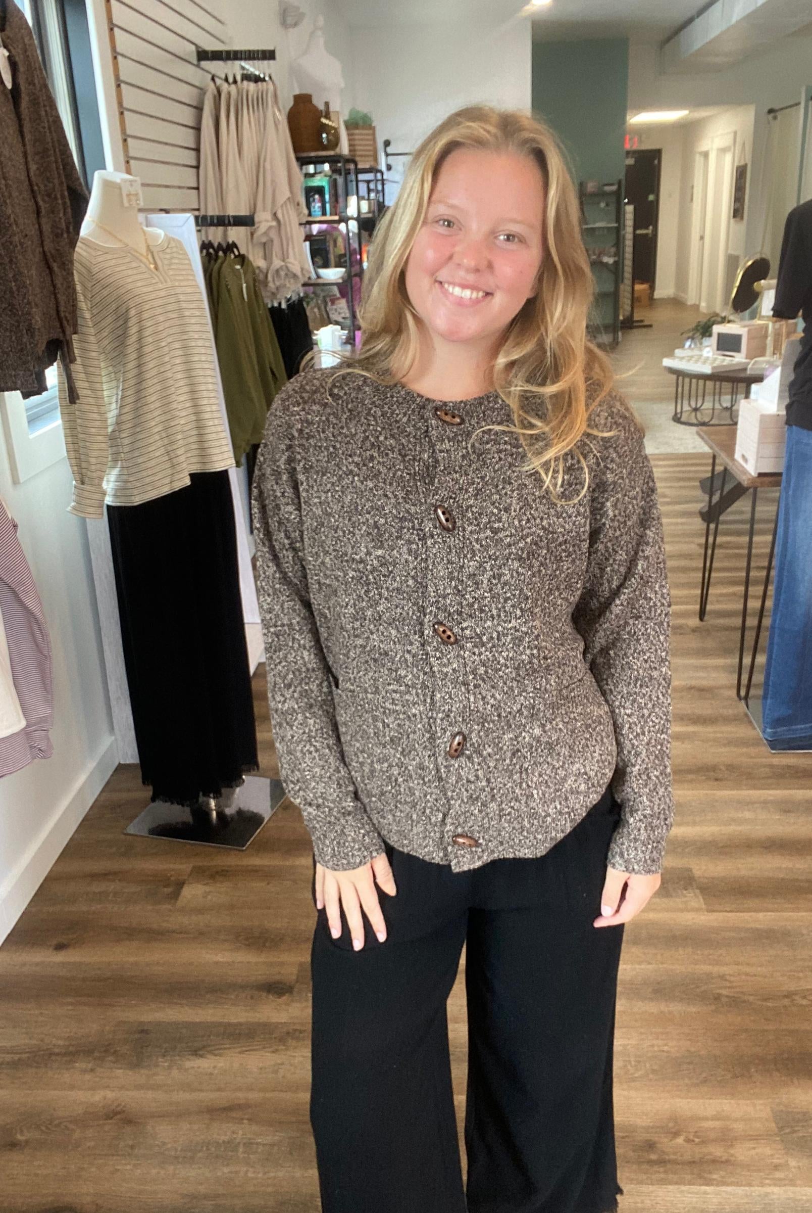 Shop Button Down Sweater Cardigan: Brown- at Ruby Joy Boutique, a Women's Clothing Store in Pickerington, Ohio
