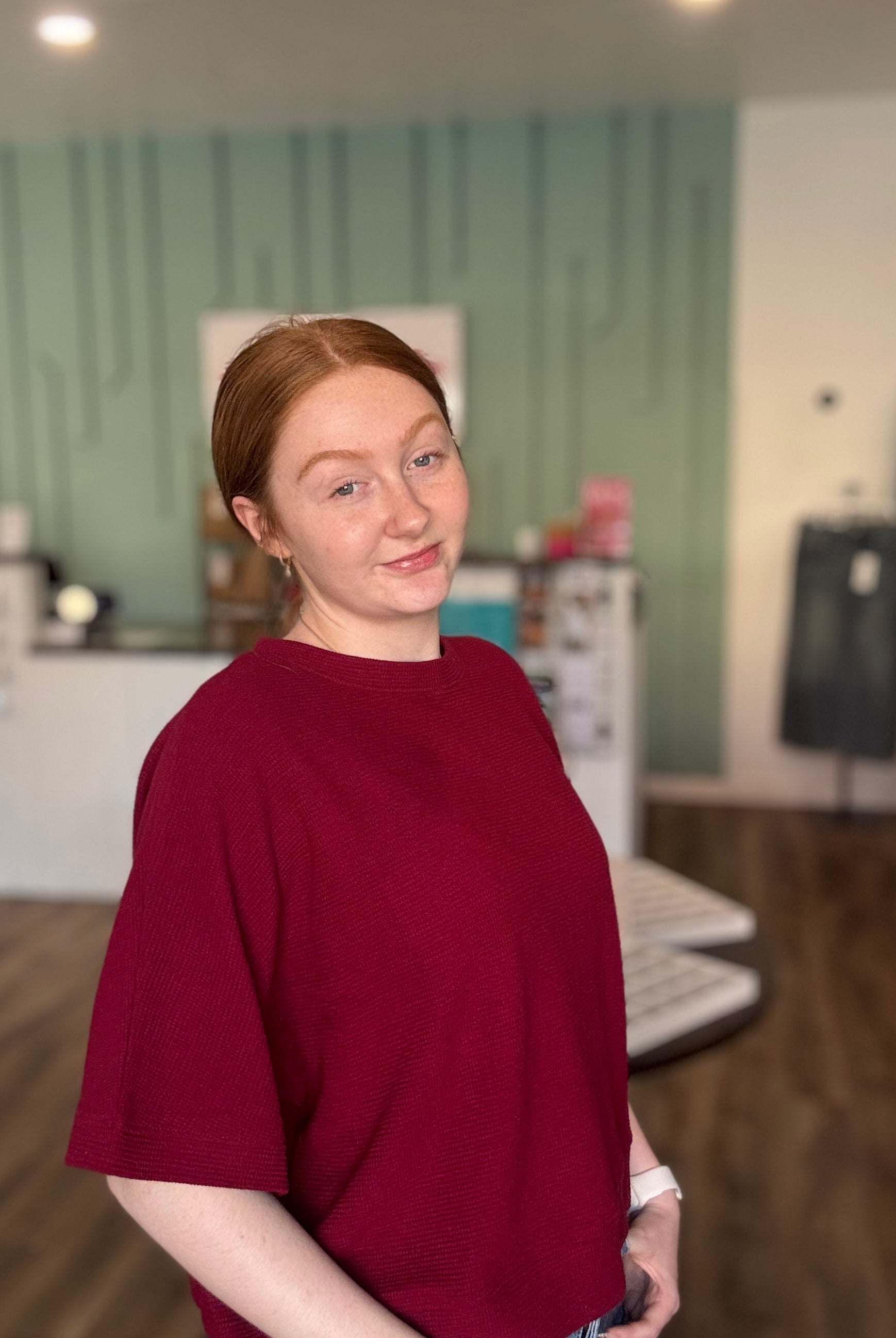 Shop Baby Waffle Knit Boxy Top - Cabernet- at Ruby Joy Boutique, a Women's Clothing Store in Pickerington, Ohio