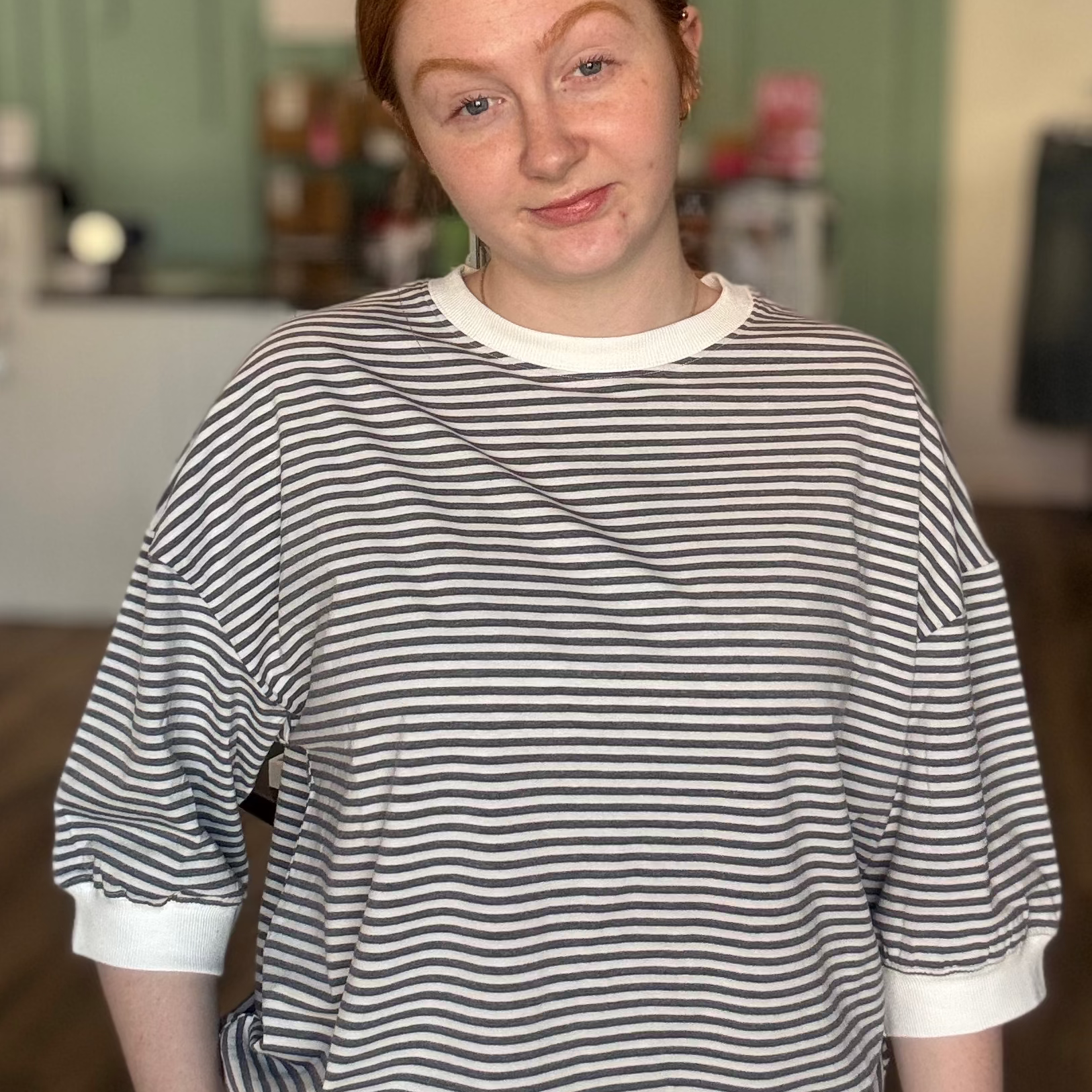 Shop Charcoal Striped Half-Sleeve Top- at Ruby Joy Boutique, a Women's Clothing Store in Pickerington, Ohio