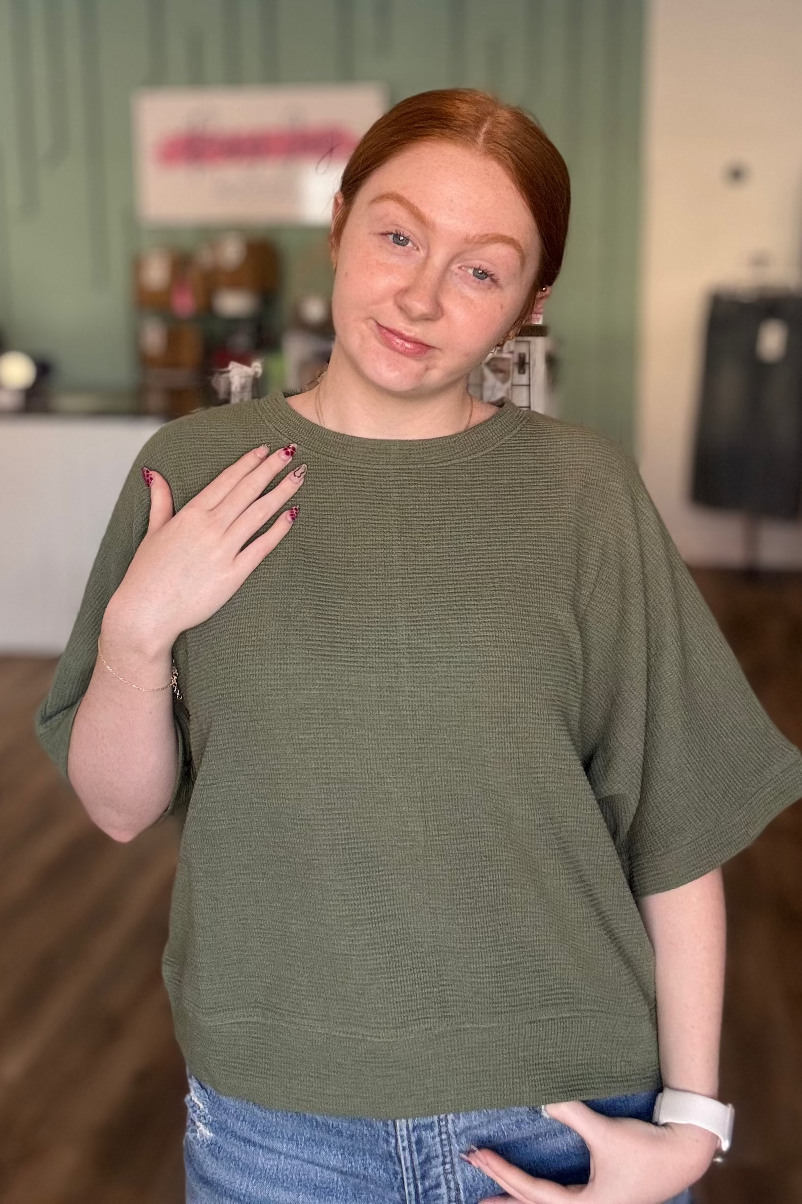 Shop Baby Waffle Knit Boxy Top - Light Olive- at Ruby Joy Boutique, a Women's Clothing Store in Pickerington, Ohio
