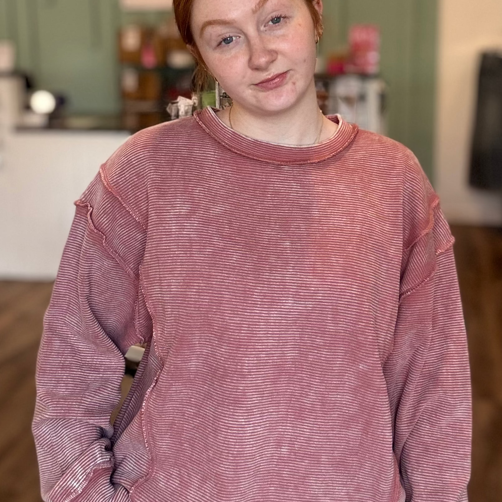 Shop Double Ribbed Washed Pullover - Winter Rose- at Ruby Joy Boutique, a Women's Clothing Store in Pickerington, Ohio