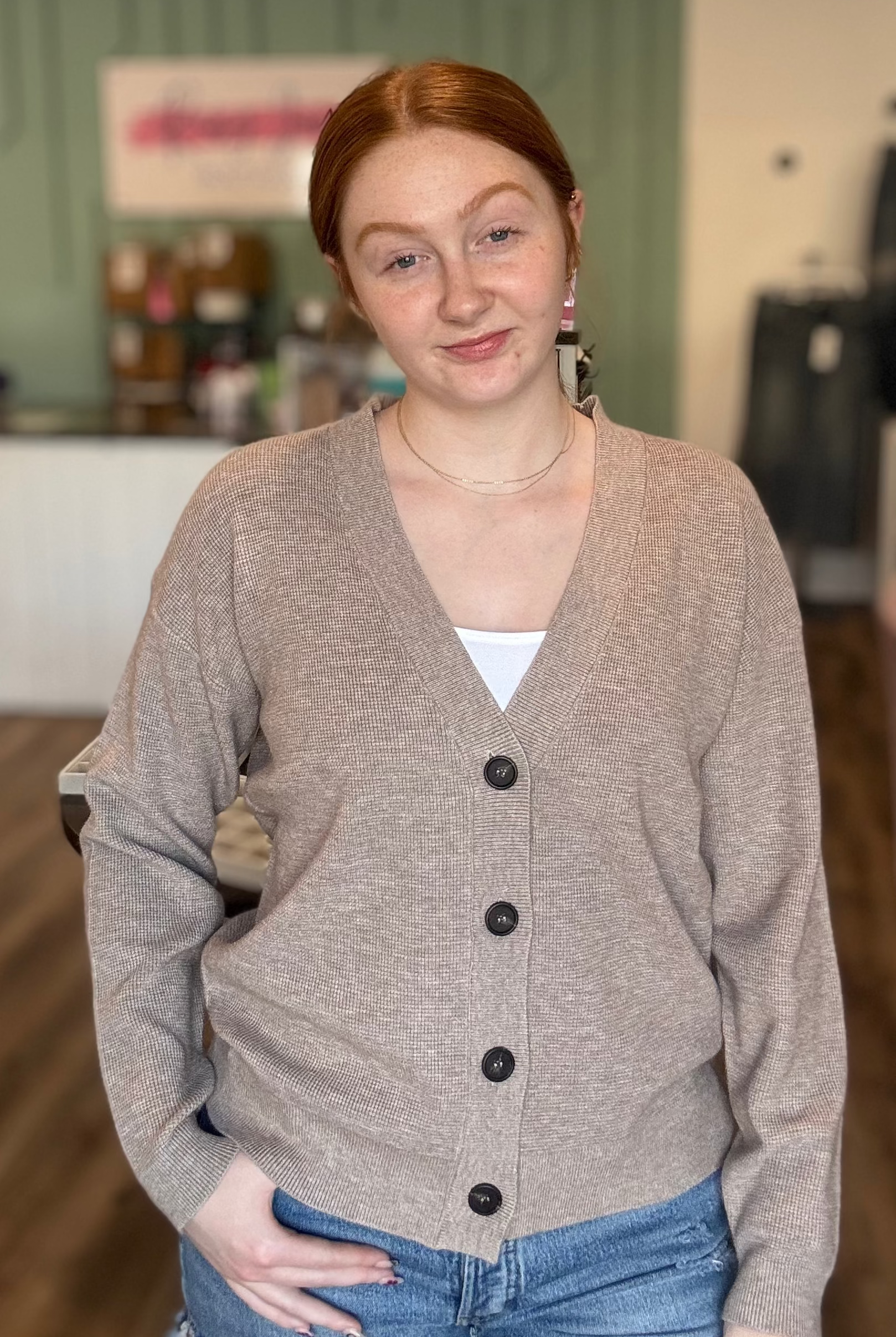 Shop Baby Waffle Knit Button Front Cardigan - Mocha- at Ruby Joy Boutique, a Women's Clothing Store in Pickerington, Ohio