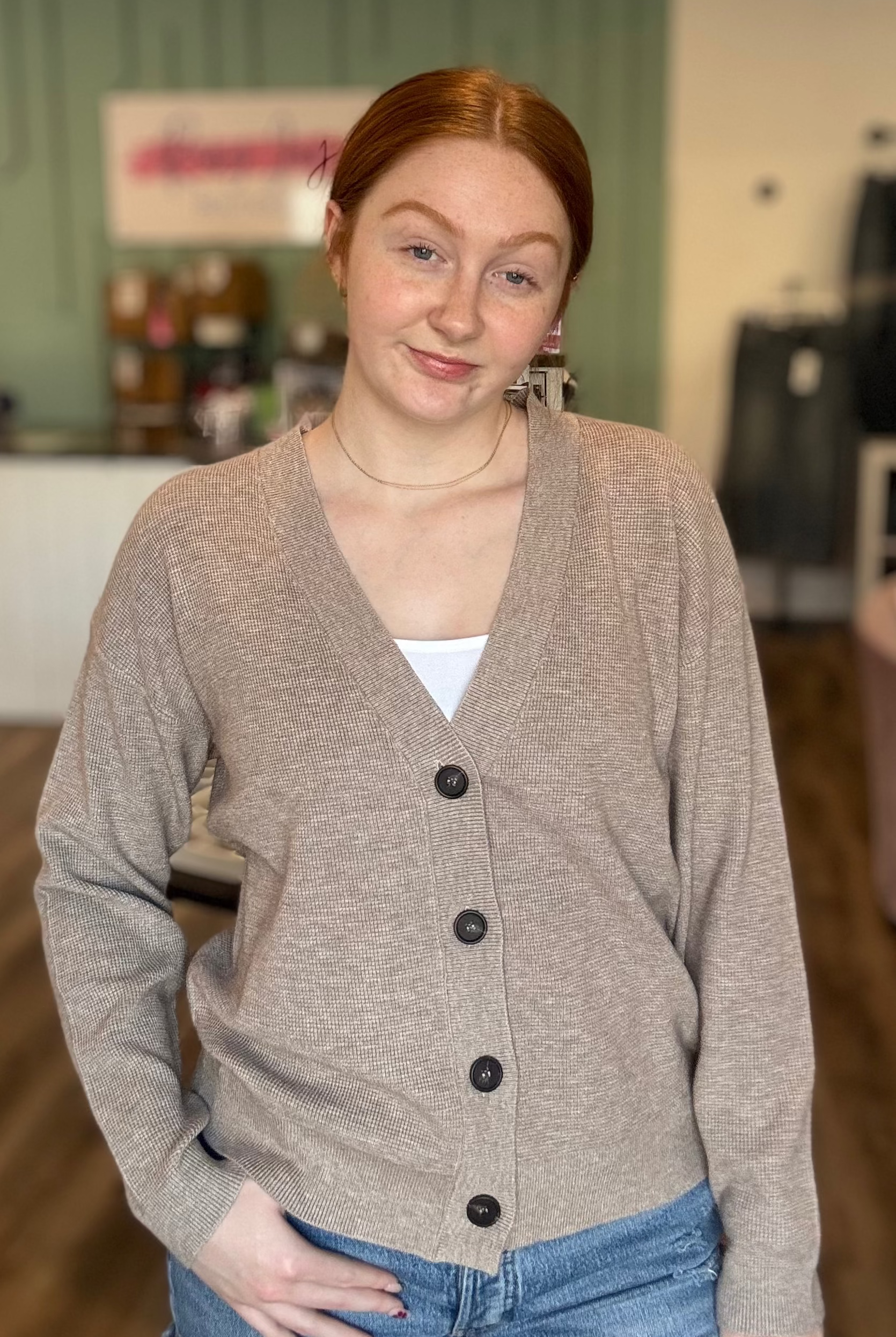Shop Baby Waffle Knit Button Front Cardigan - Mocha- at Ruby Joy Boutique, a Women's Clothing Store in Pickerington, Ohio